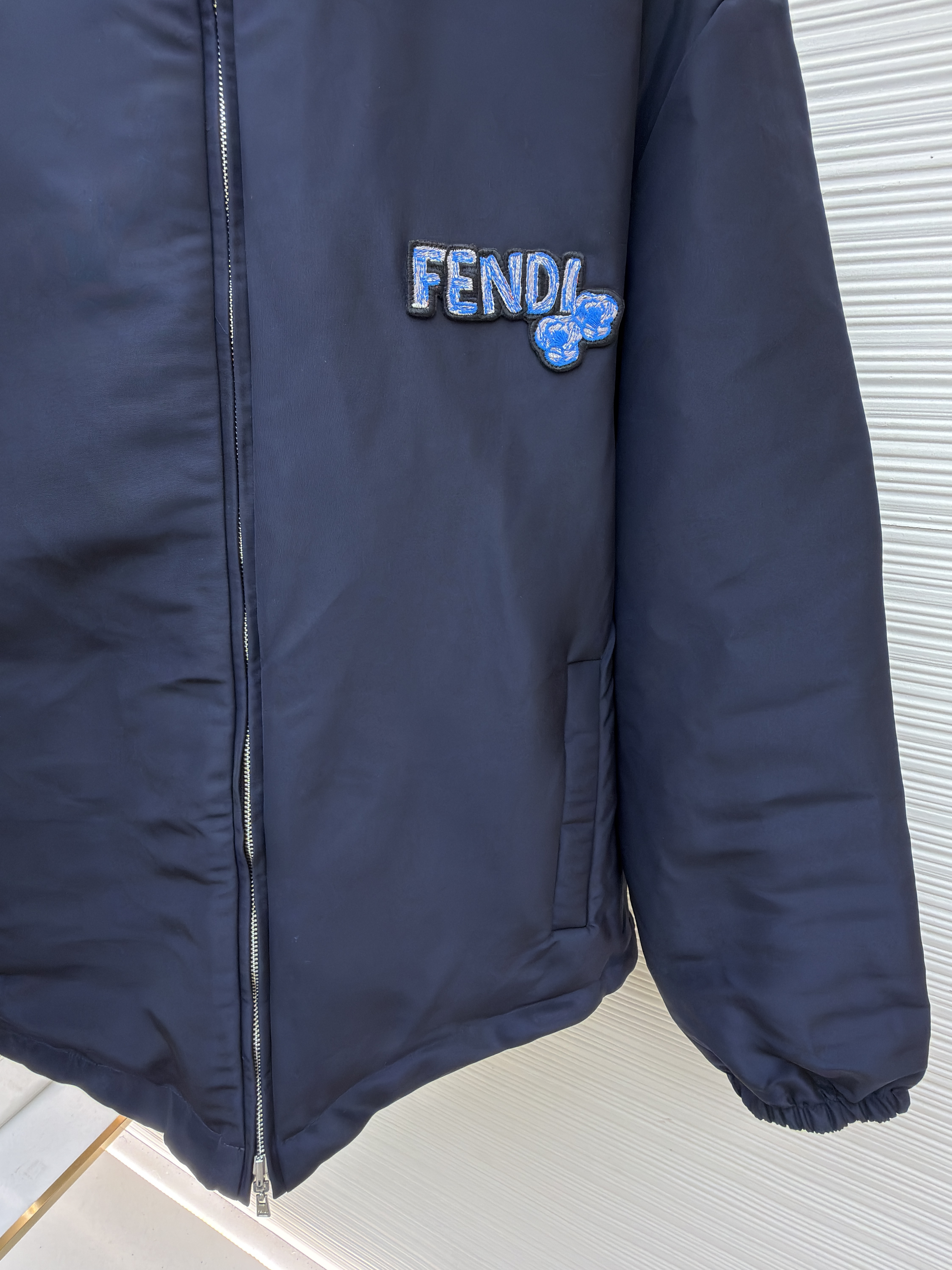 FENDI 芬迪 双面两穿双头拉链连帽外套 棉服 夹克 长袖 秋冬 藏蓝色 C5