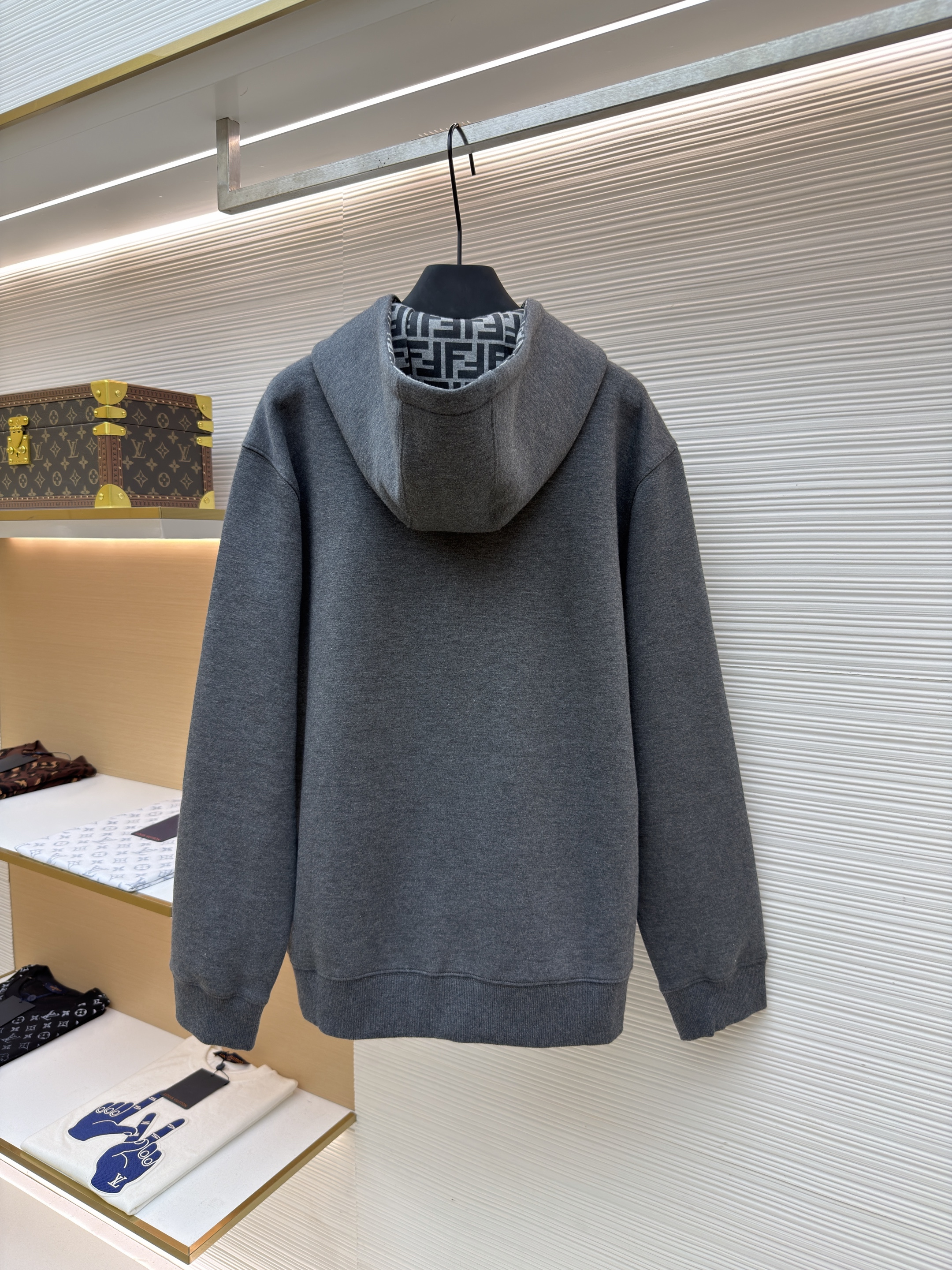 FENDI 芬迪 口袋抽绳拉链连帽卫衣 连帽衫 外套 长袖 灰色 C0