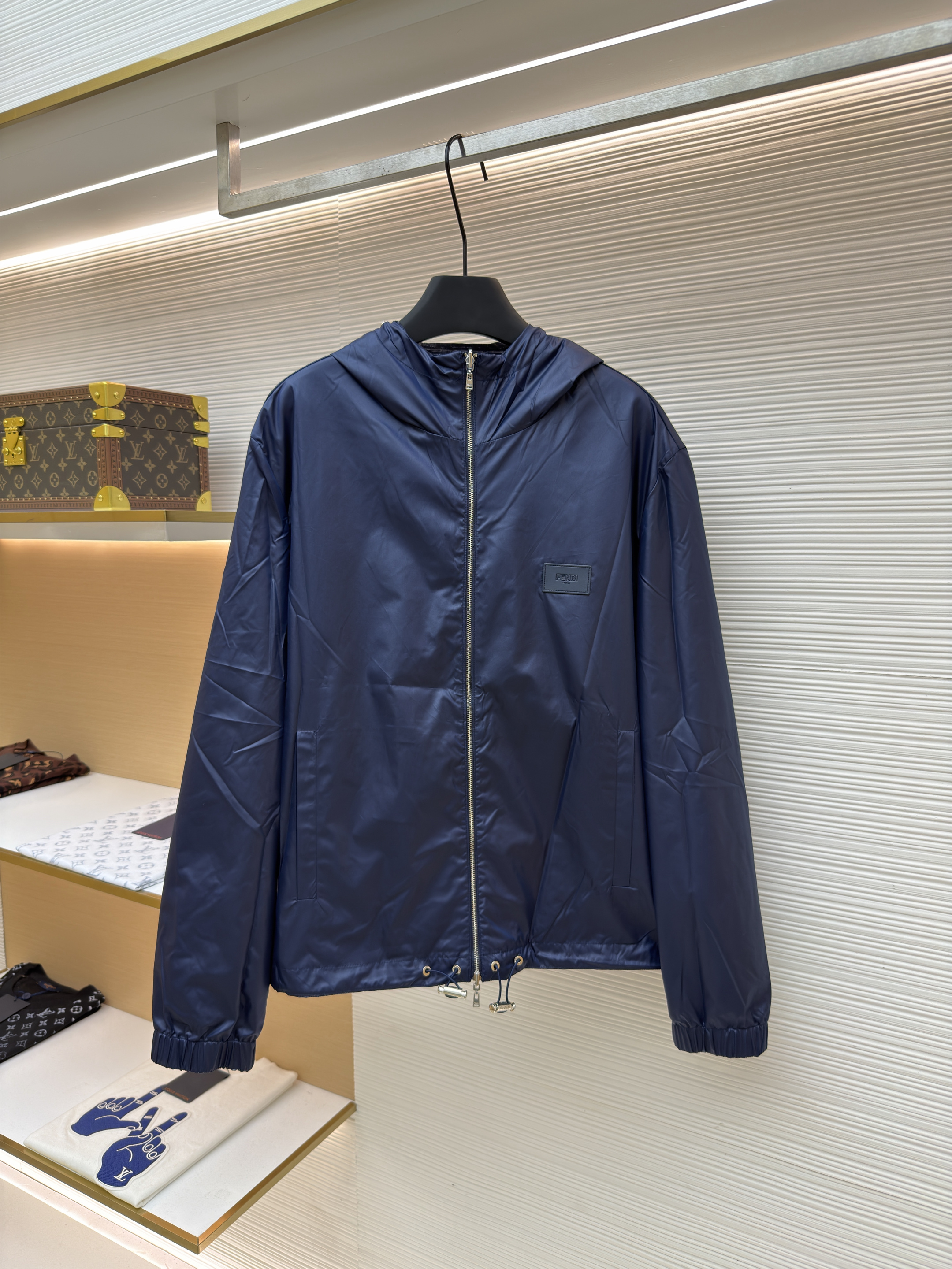 FENDI 芬迪 FF双面两穿拉链连帽外套 夹克 长袖 秋冬 藏蓝色 B5