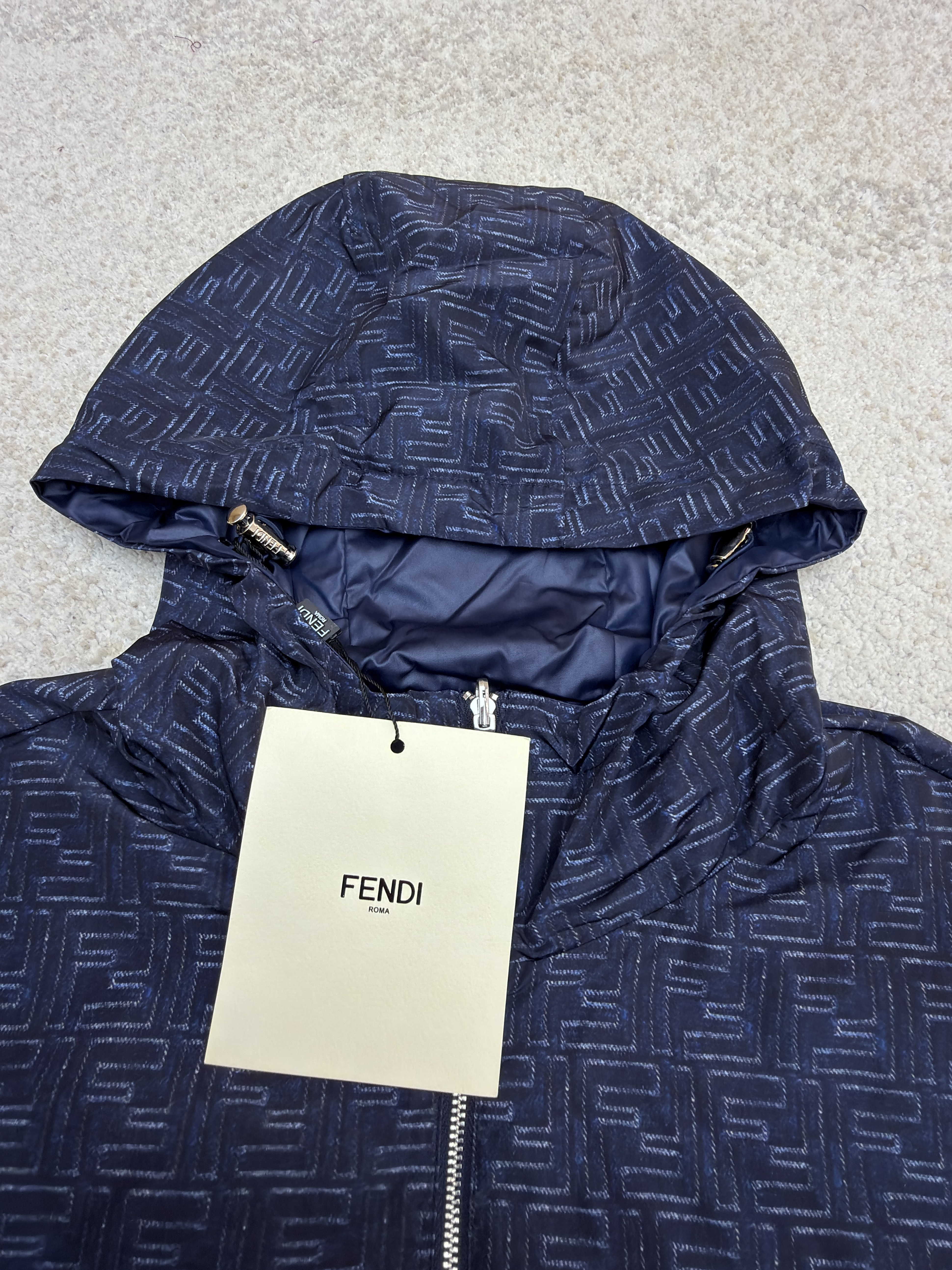 FENDI 芬迪 FF双面两穿拉链连帽外套 夹克 长袖 秋冬 藏蓝色 B5