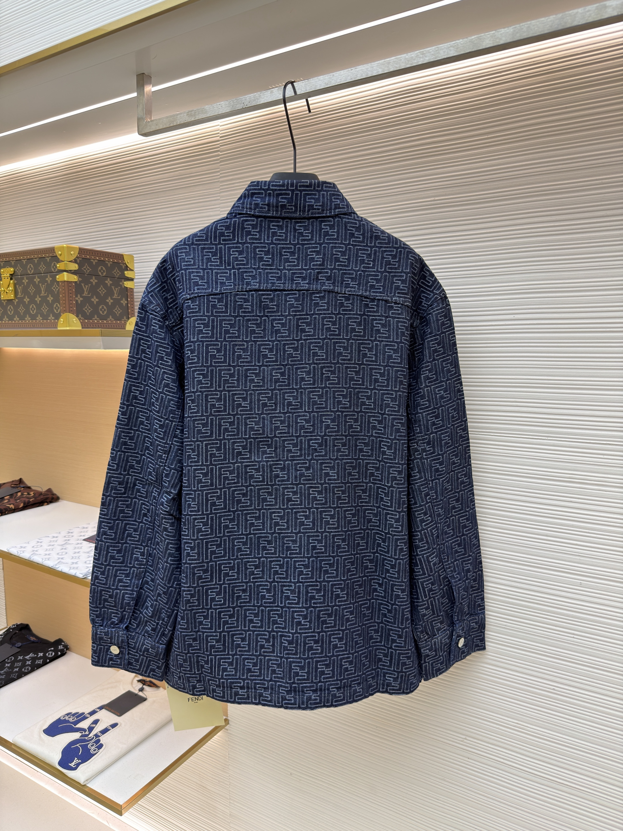 FENDI 芬迪 FF提花牛仔衬衫外套 牛仔衣 夹克 长袖 秋冬 蓝色 B0