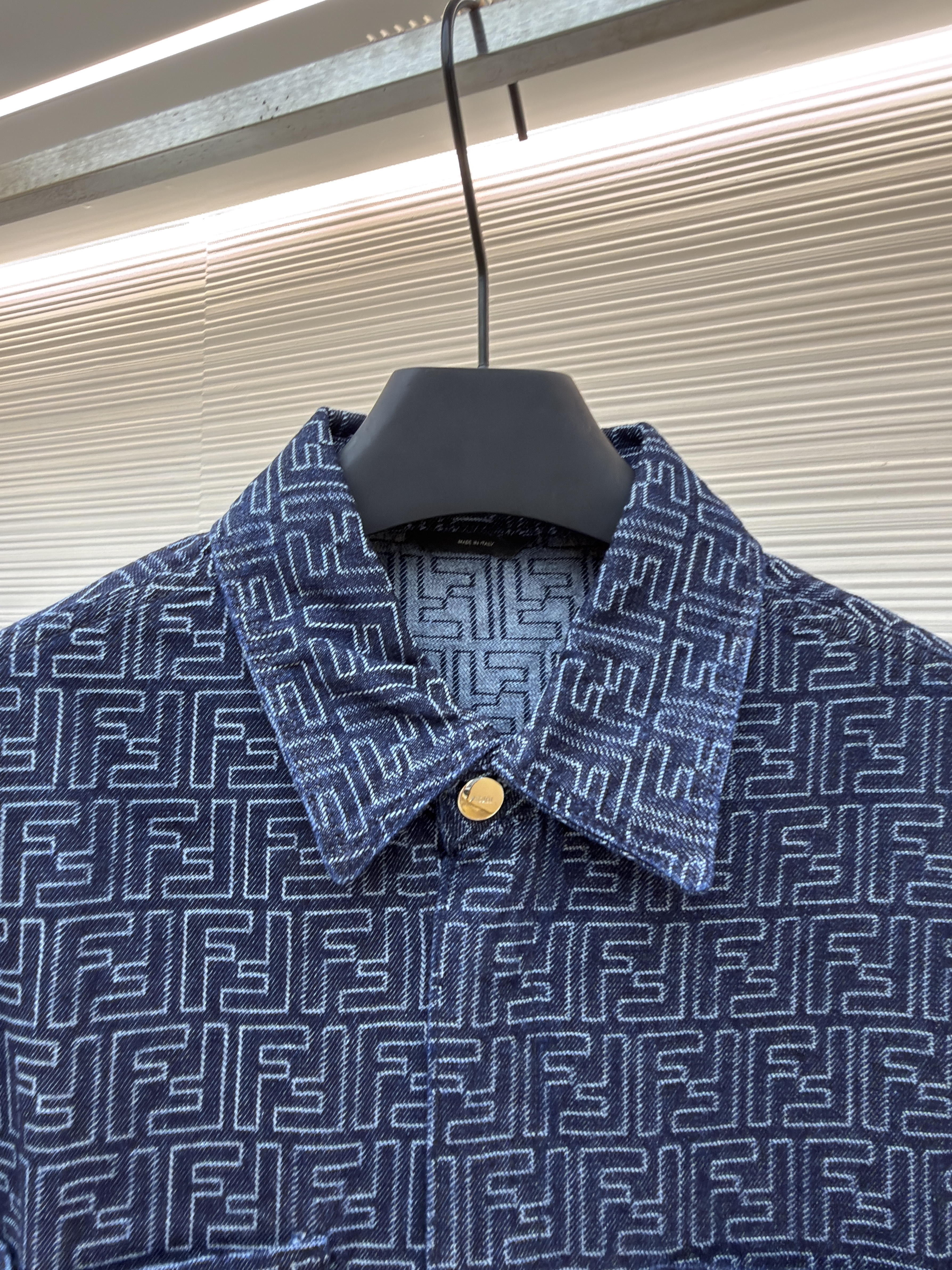 FENDI 芬迪 FF提花牛仔衬衫外套 牛仔衣 夹克 长袖 秋冬 蓝色 B0