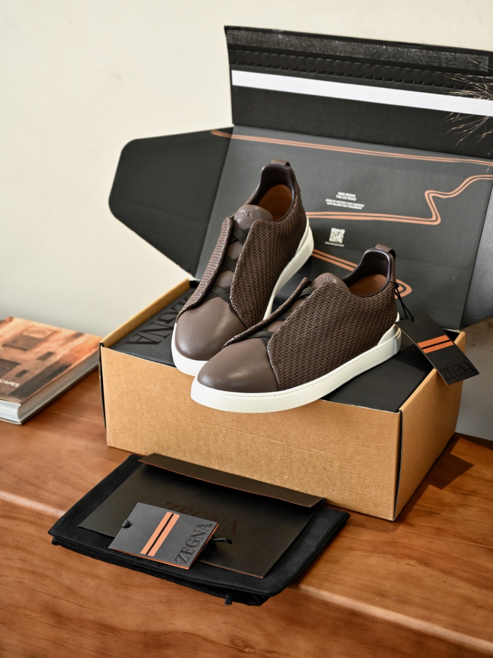 杰尼亚 Zegna  Triple Stitch Woven Leather Upper Laceless Sneakers - C0-LHPNU-S4665Z-CTO