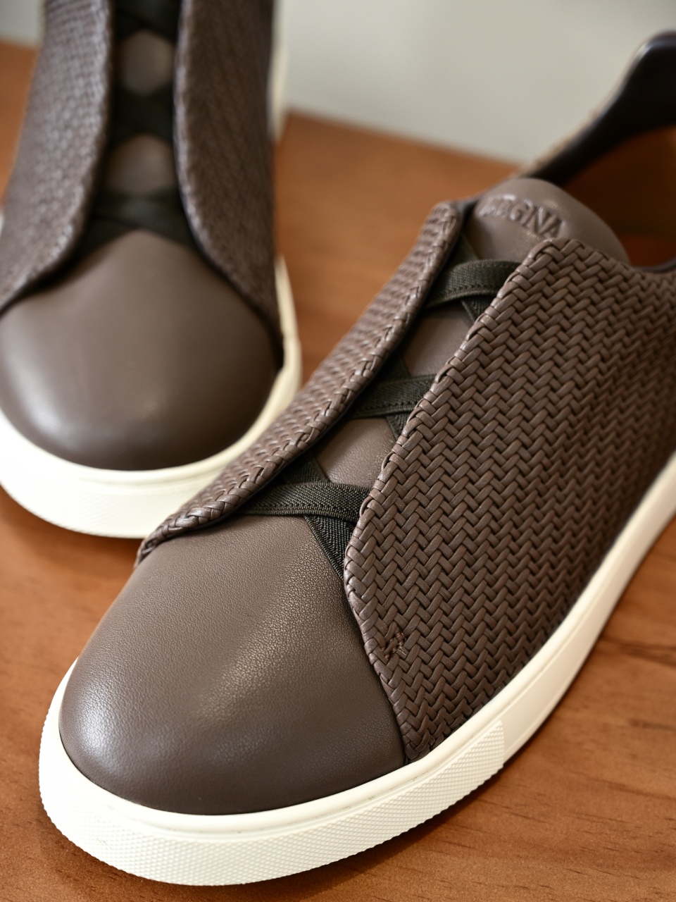 杰尼亚 Zegna  Triple Stitch Woven Leather Upper Laceless Sneakers - C0-LHPNU-S4665Z-CTO
