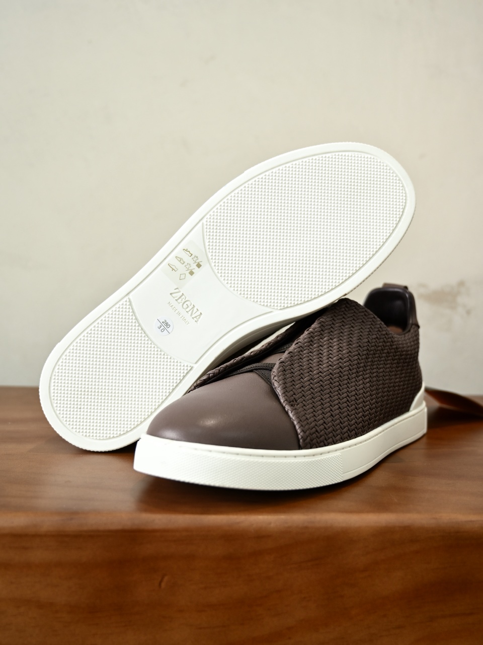 杰尼亚 Zegna  Triple Stitch Woven Leather Upper Laceless Sneakers - C0-LHPNU-S4665Z-CTO