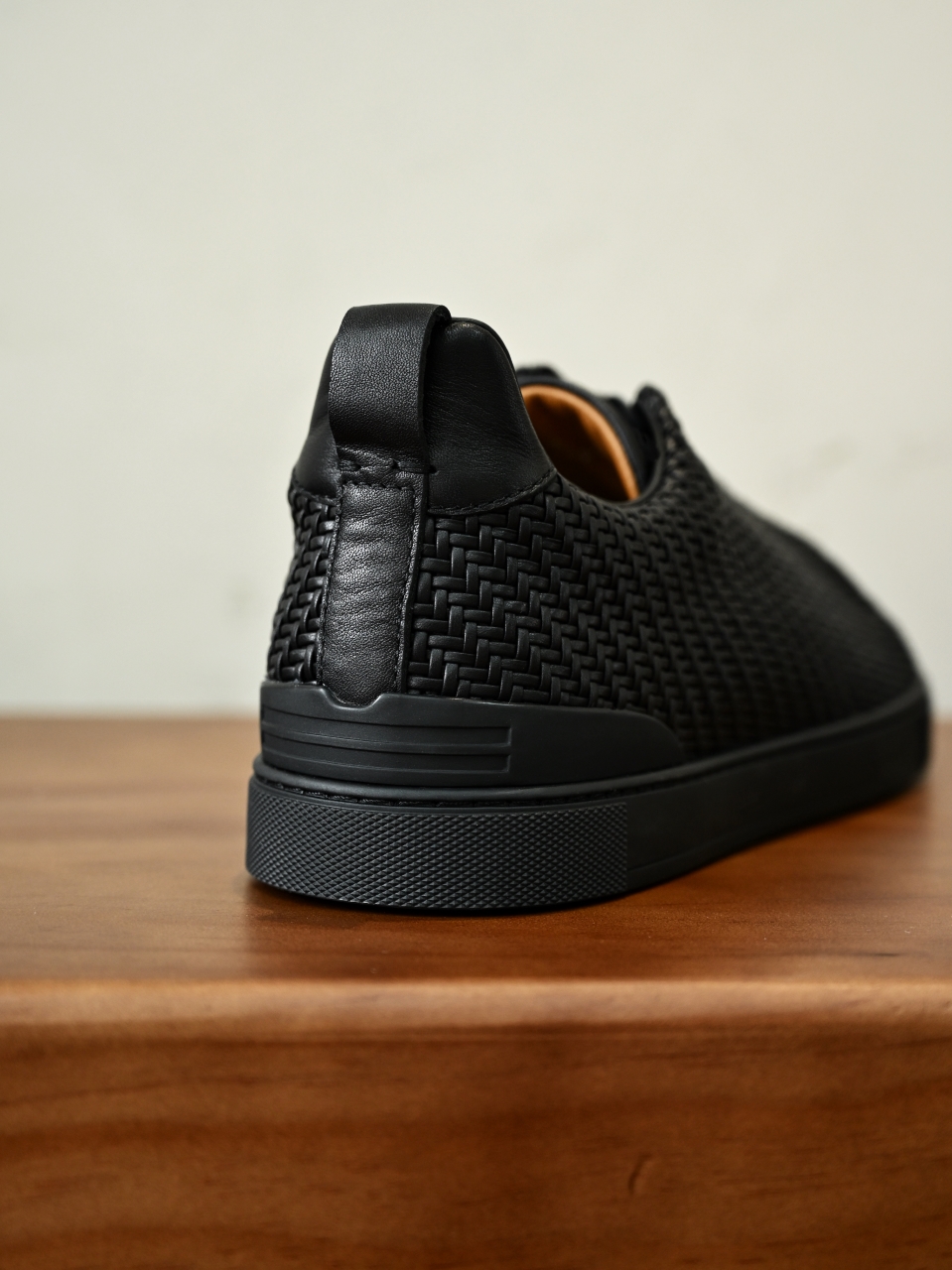 杰尼亚  Zegna  Triple Stitch Woven Leather Upper Laceless Sneakers -black-C0-RLHSPT-S4665Z-NEEE