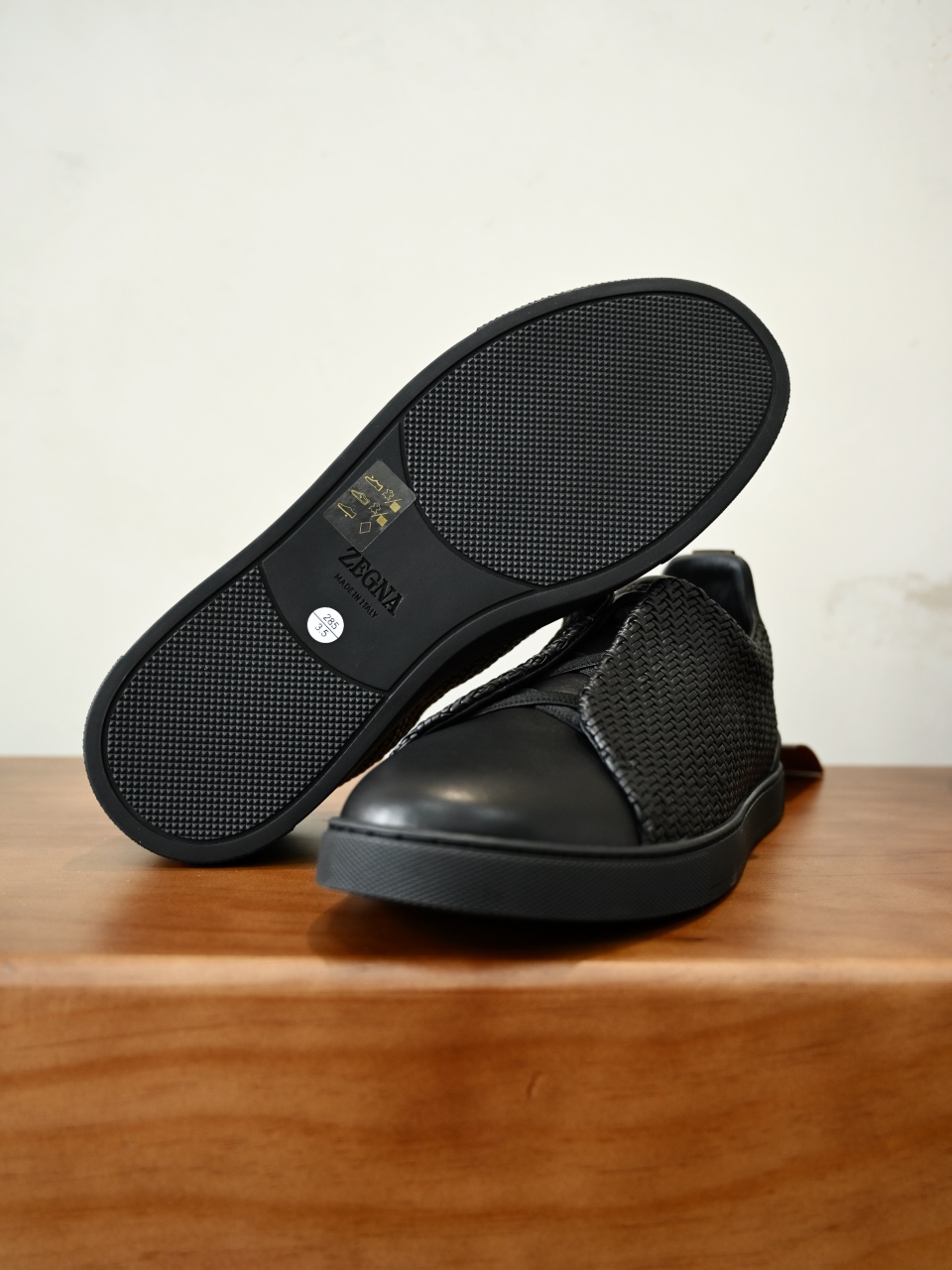 杰尼亚  Zegna  Triple Stitch Woven Leather Upper Laceless Sneakers -black-C0-RLHSPT-S4665Z-NEEE