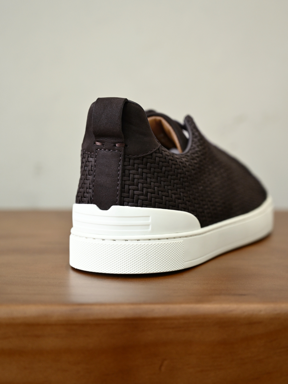 杰尼亚 Suede  Zegna  Triple Stitch Woven Leather Upper Laceless Sneakers - brown-C0-LHPNU 