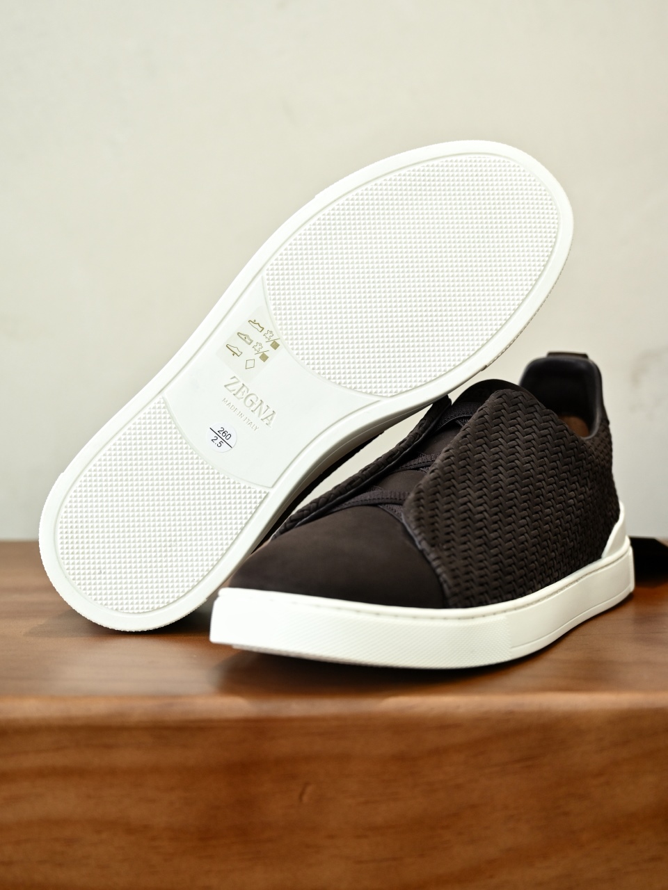 杰尼亚 Suede  Zegna  Triple Stitch Woven Leather Upper Laceless Sneakers - brown-C0-LHPNU 