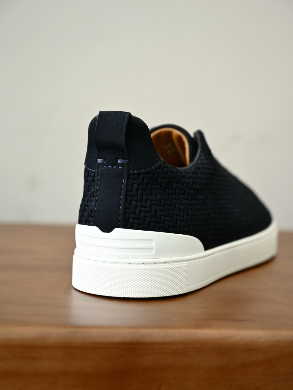 杰尼亚 Suede  Zegna  Triple Stitch Woven Leather Upper Laceless Sneakers - Navy blue-C0-LHPNU 