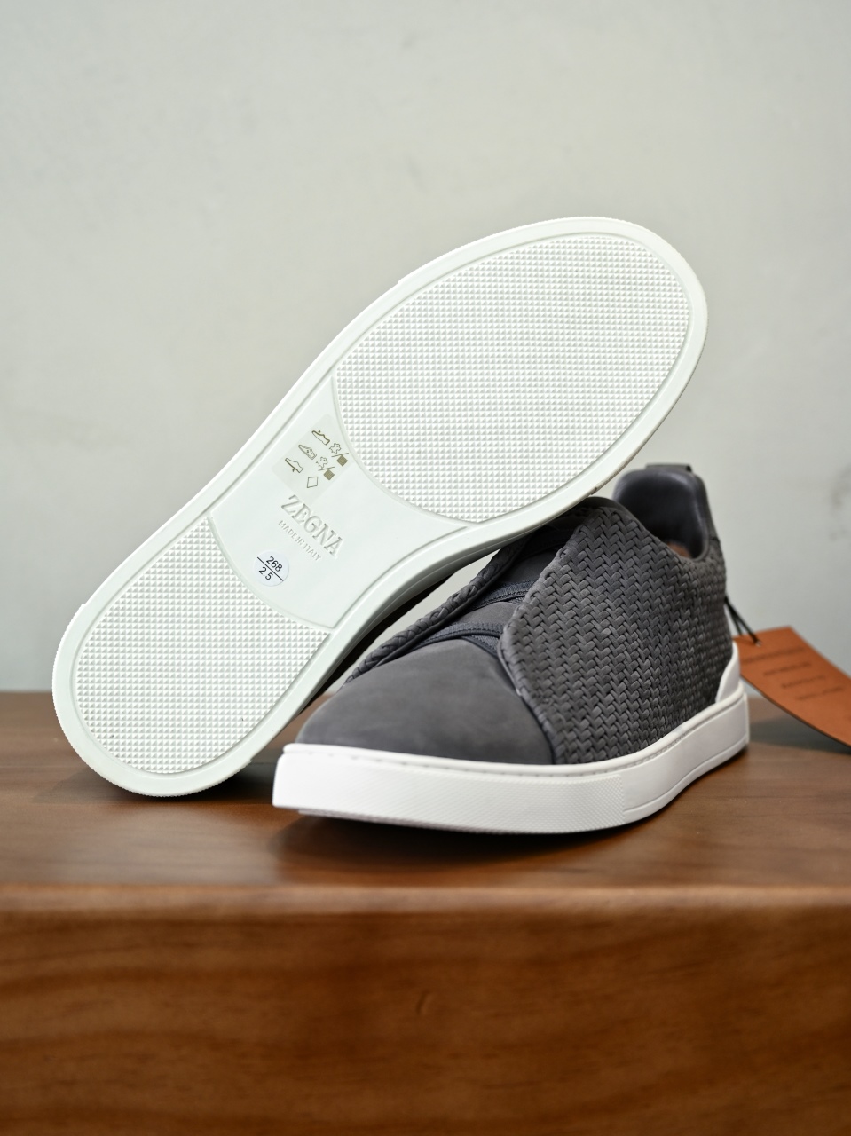 杰尼亚 Suede  Zegna  Triple Stitch Woven Leather Upper Laceless Sneakers - C0-LHPNU 