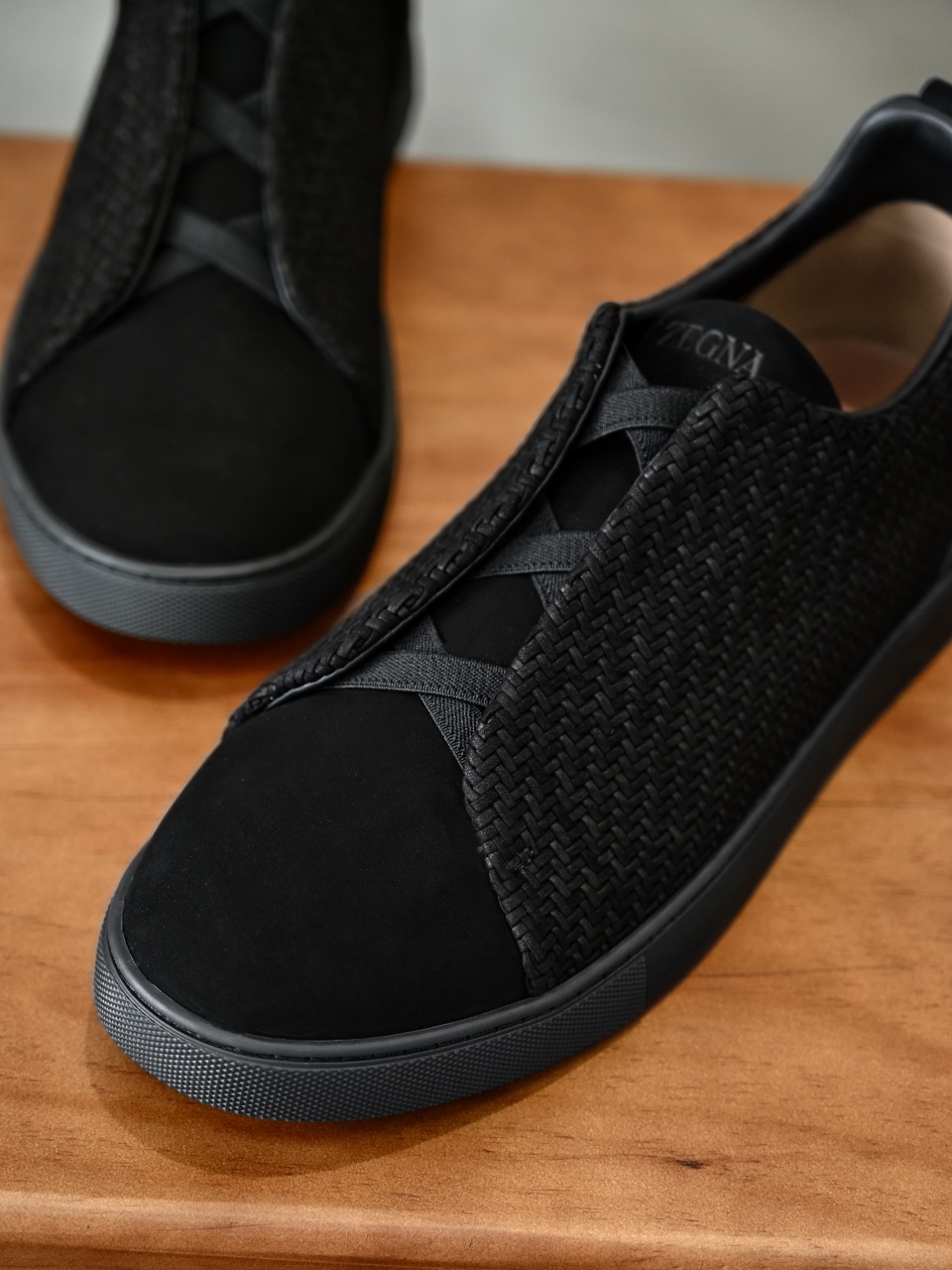 杰尼亚 Suede  Zegna  Triple Stitch Woven Leather Upper Laceless Sneakers - C0-LHPNU 