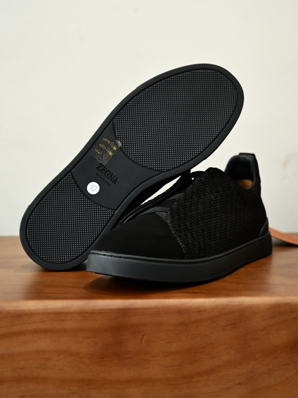 杰尼亚 Suede  Zegna  Triple Stitch Woven Leather Upper Laceless Sneakers - C0-LHPNU 