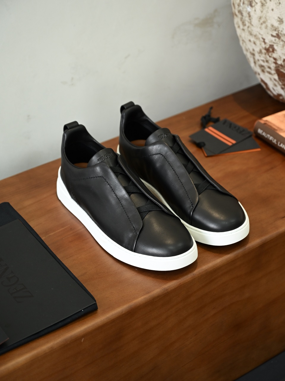 ZE2617 杰尼亚  Zegna Triple -(Smooth Leather) Laceless Sneakers -C0