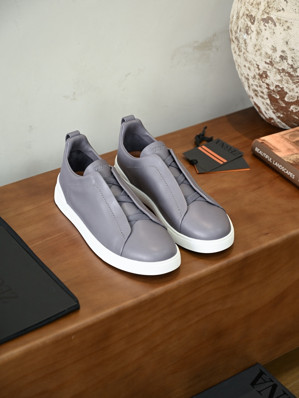 ZE2617 杰尼亚  Zegna Triple -(Smooth Leather) Laceless Sneakers -C0-04-LHOTA-S5207