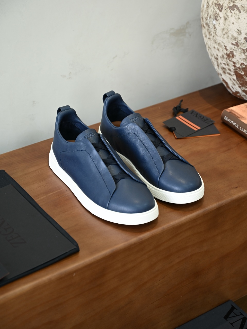 ZE2617 杰尼亚  Zegna Triple -(Smooth Leather) Laceless Sneakers -C0-06-LHOTA-S5207