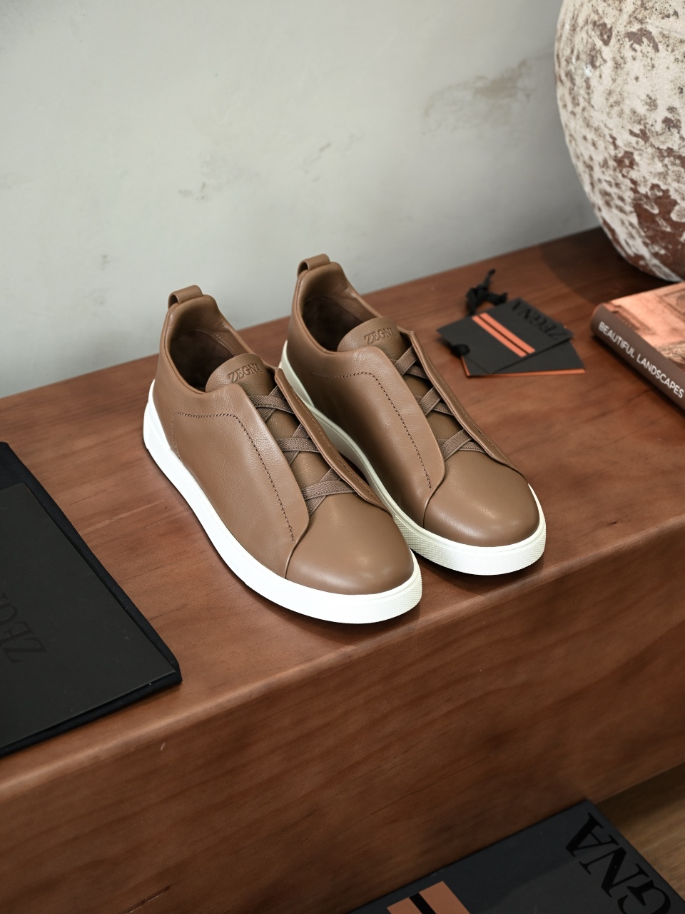 ZE2617 杰尼亚  Zegna Triple -(Smooth Leather) Laceless Sneakers -C0-08-LHOTA-S5207
