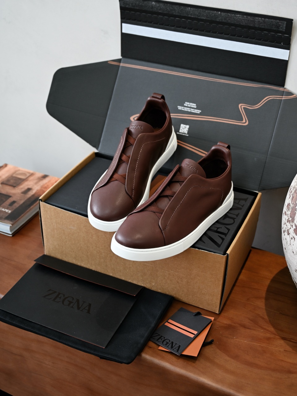 ZE2617 杰尼亚  Zegna Triple -(Smooth Leather) Laceless Sneakers -C0-12-LHOTA-S5207