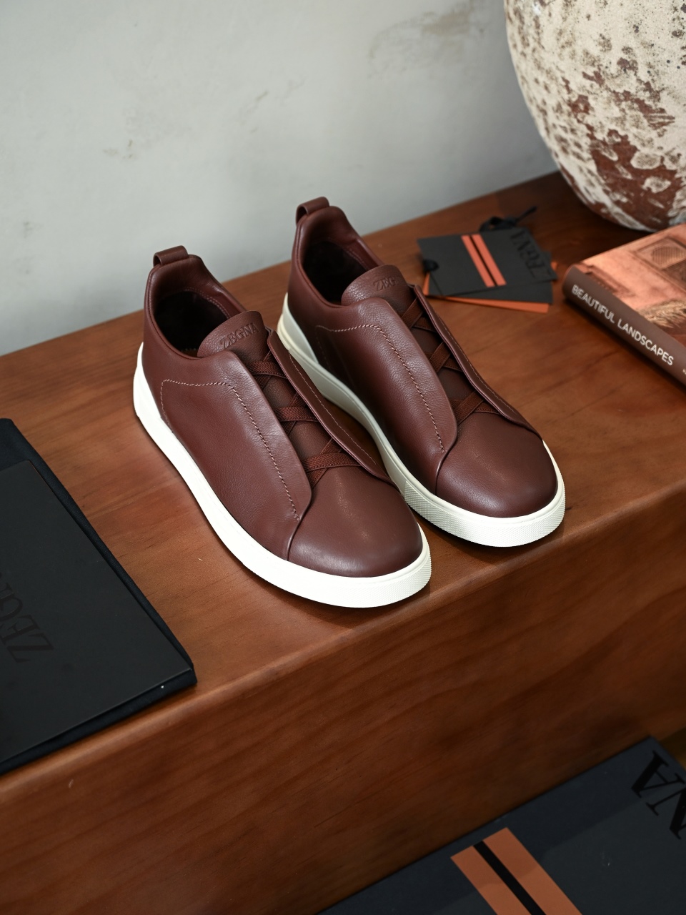 ZE2617 杰尼亚  Zegna Triple -(Smooth Leather) Laceless Sneakers -C0-12-LHOTA-S5207