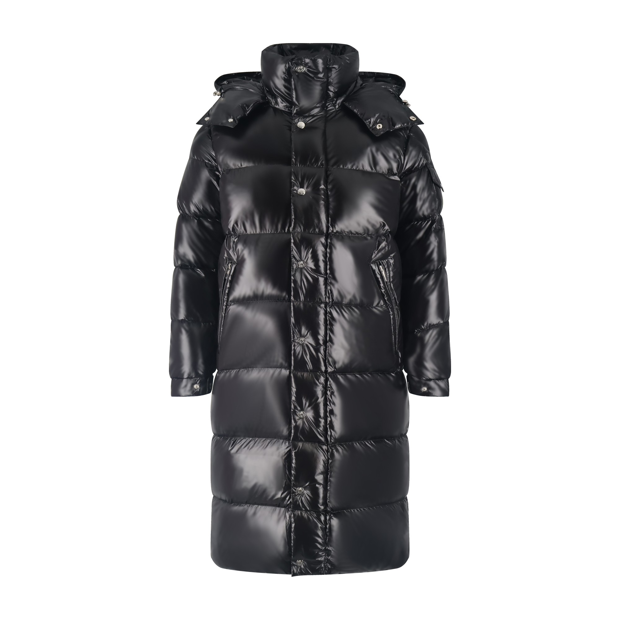 Moncler 蒙口 Hanoverian Maya 漆面拉链连帽羽绒服 长款 保暖 外套 夹克 黑色 D0 