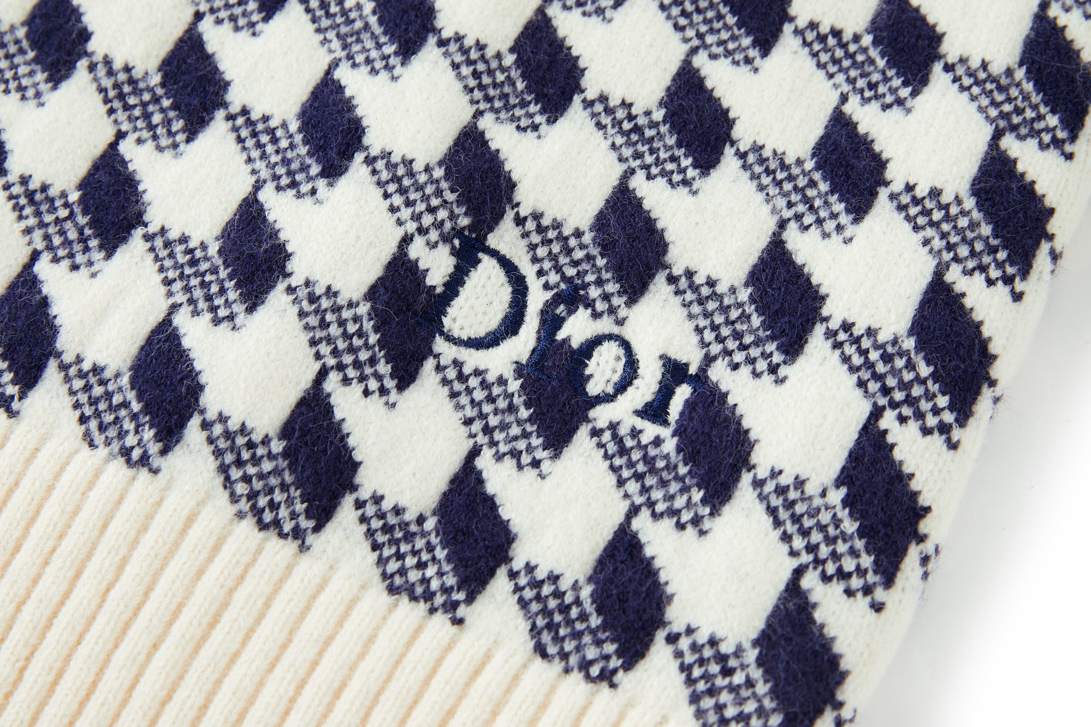DIOR 迪奥 千鸟格纹针织毛衣 针织衫 套头 秋冬 外套 长袖 白蓝色 B0 