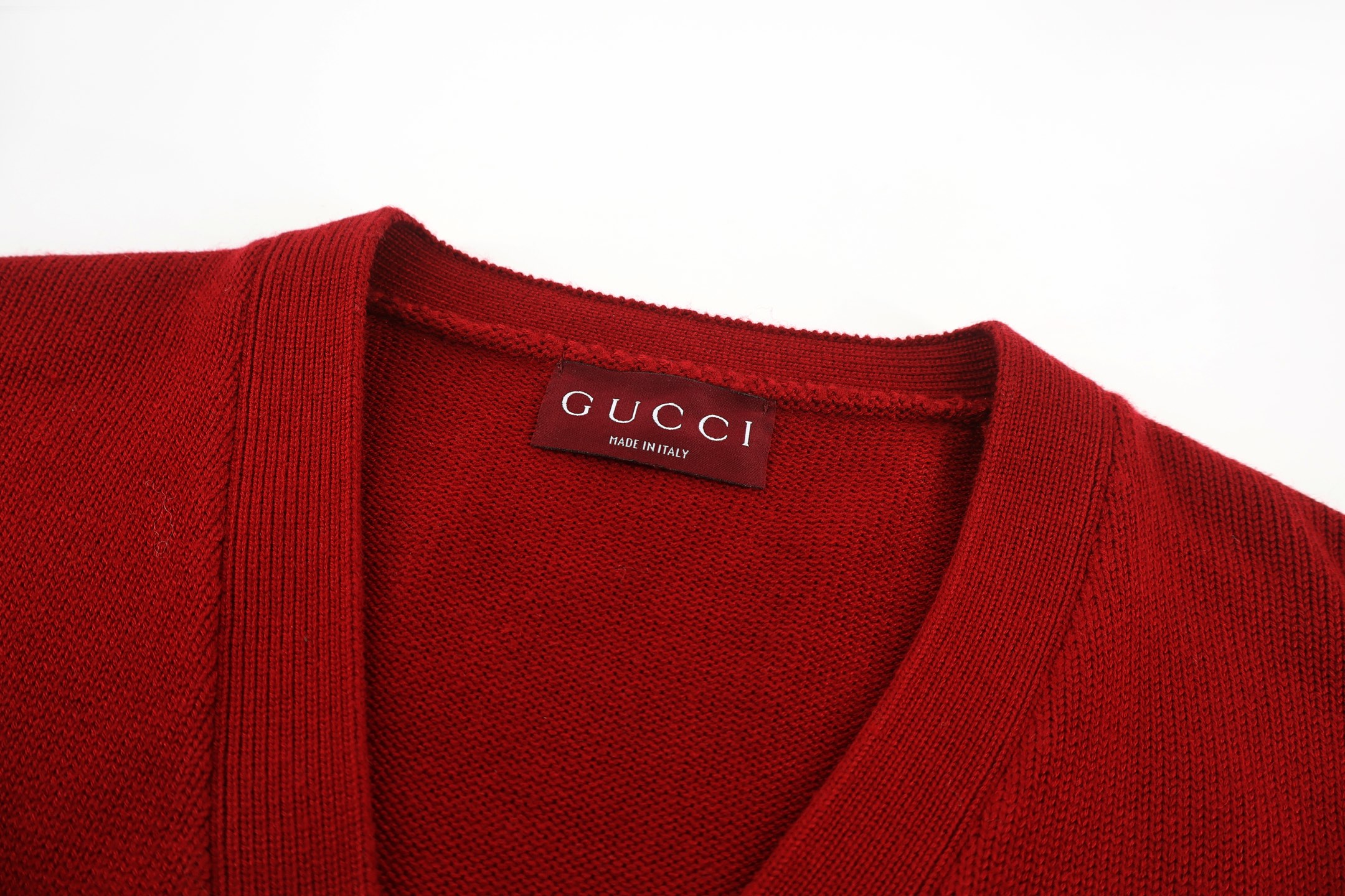 GUCCI 古驰 标识刺绣V领针织开衫 毛衣 针织衫 外套 秋冬 长袖 红色 B2