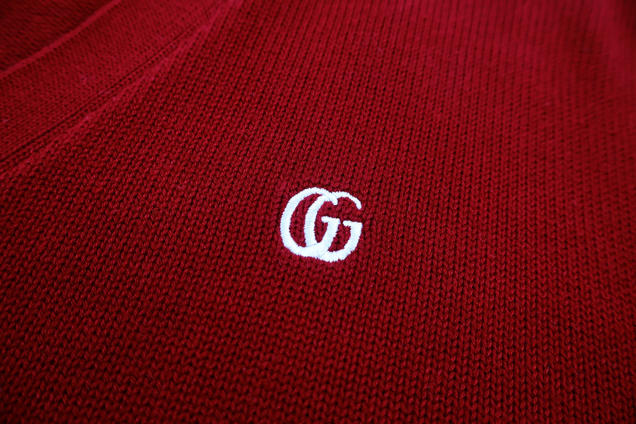 GUCCI 古驰 标识刺绣V领针织开衫 毛衣 针织衫 外套 秋冬 长袖 红色 B2