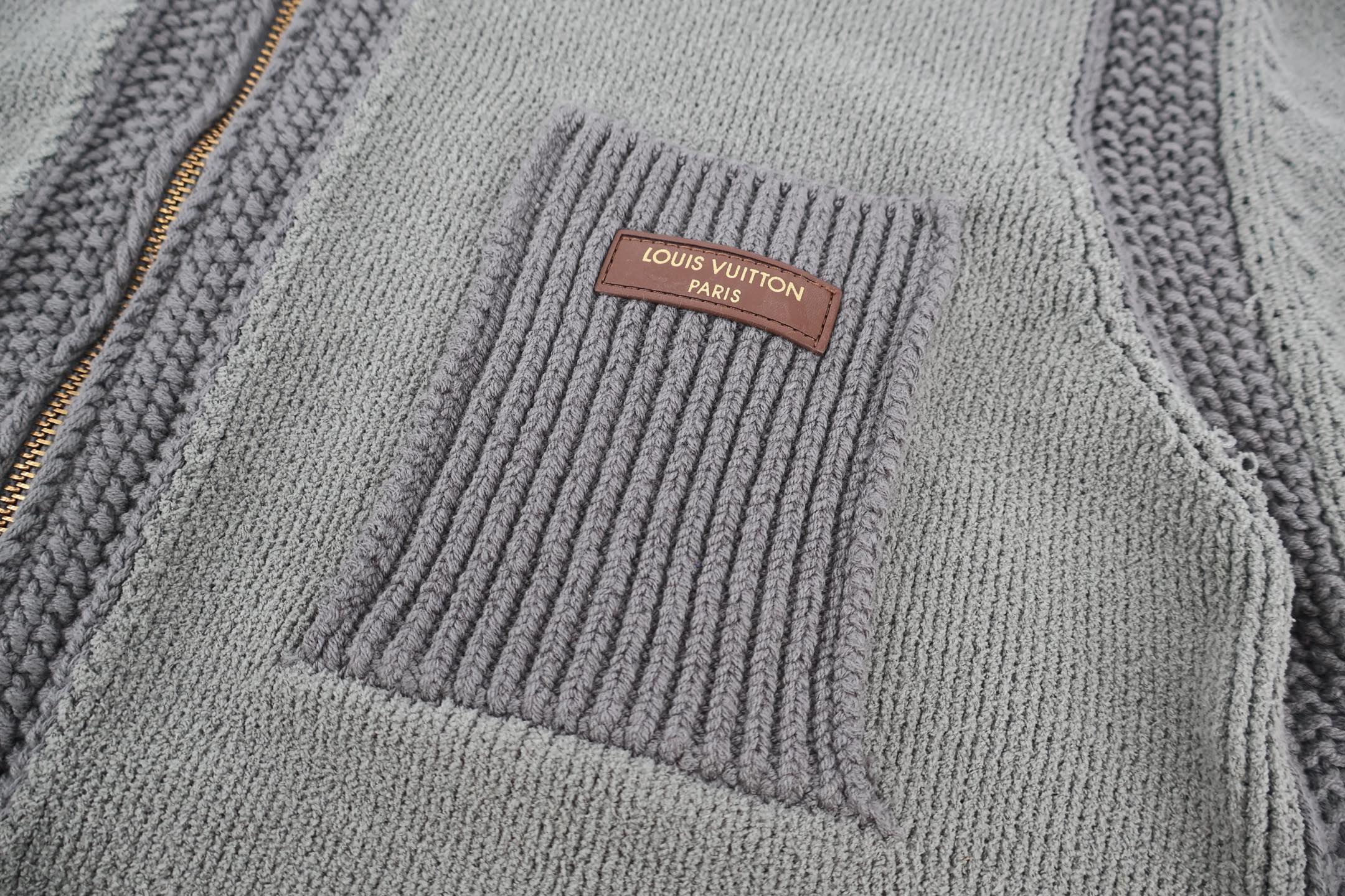 LOUIS VUITTON 路易威登 LV 口袋徽标皮革翻领针织开衫 毛衣 针织衫 外套 秋冬 C0