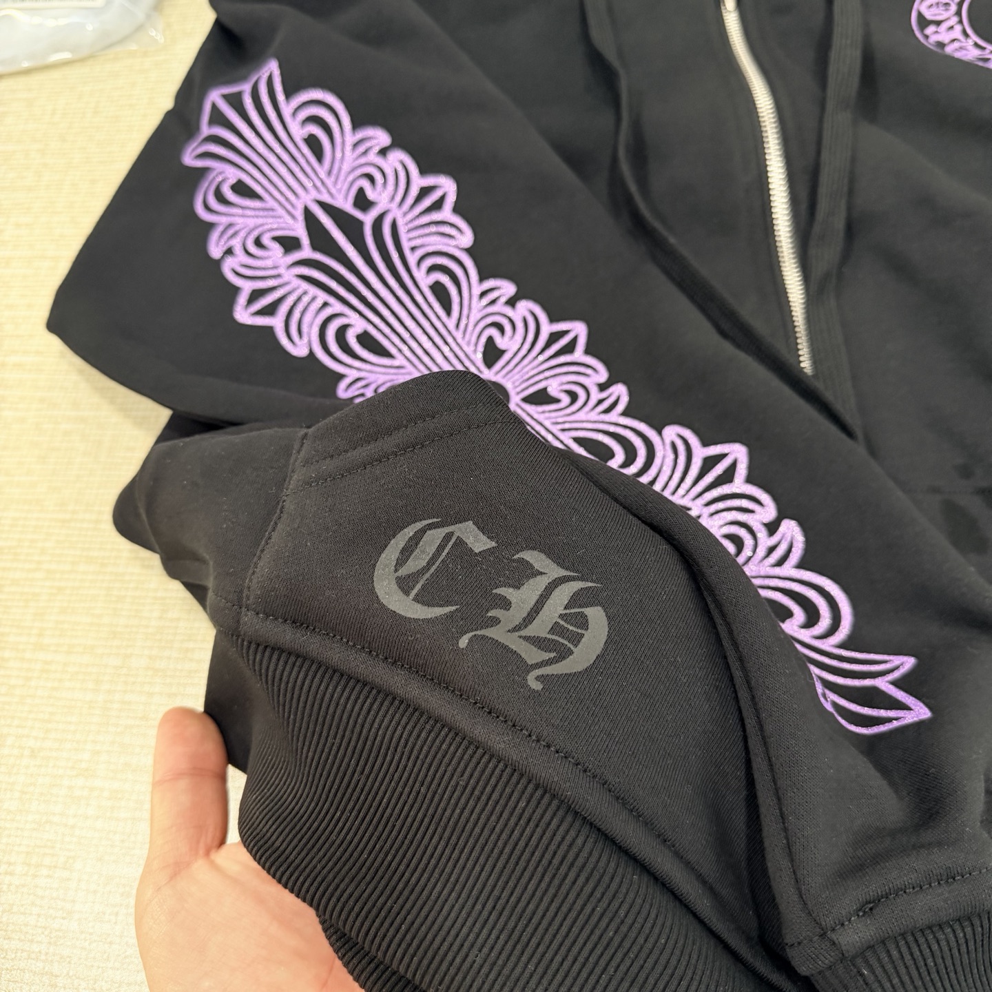 925纯银 Chrome Hearts CH克罗心 经典 印花 拉链卫衣 外套  男女同款  限定 黑色 紫闪   A5  