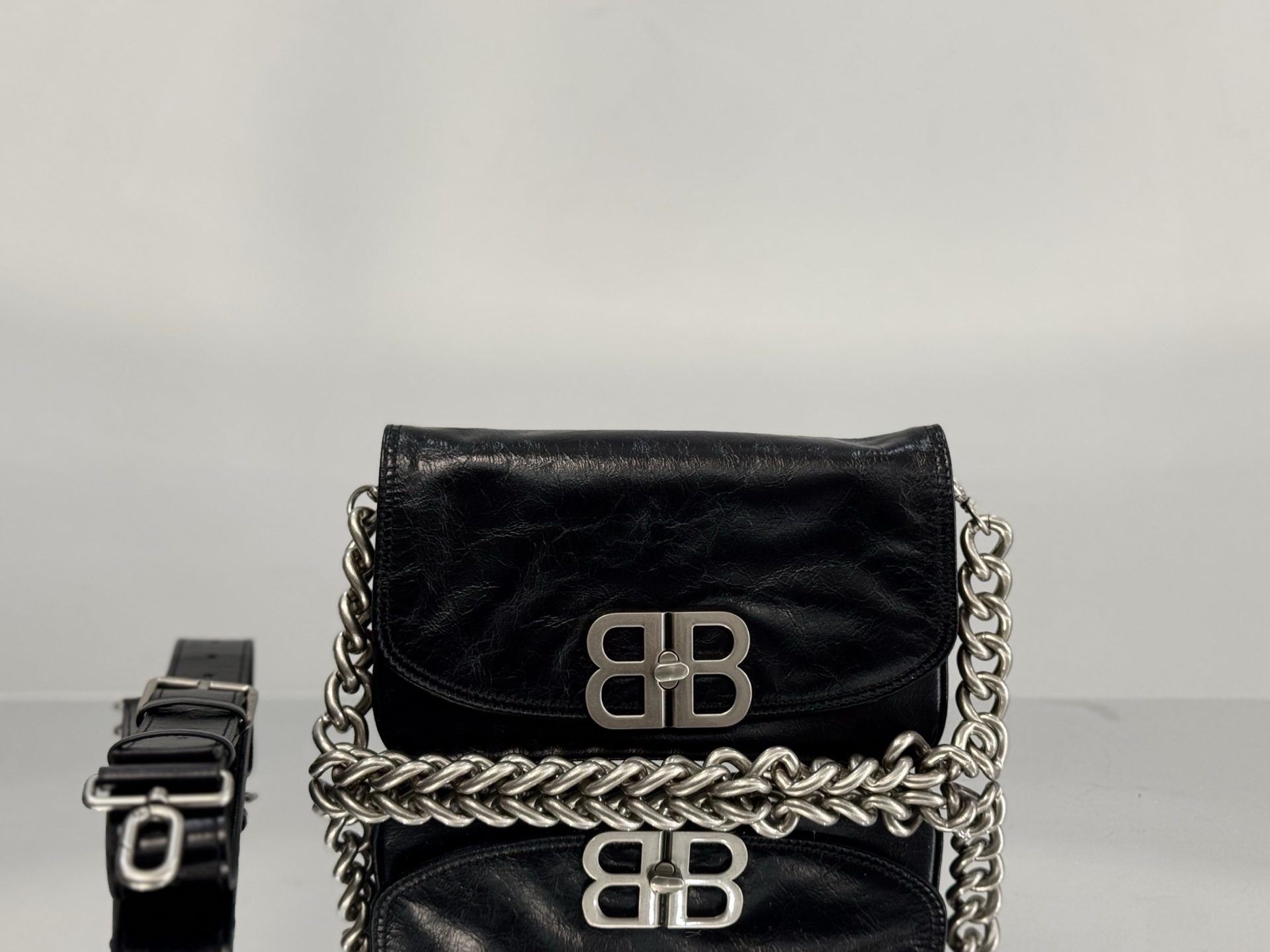 36CM/29cm  巴黎世家 单肩斜跨 Balenciag BB Soft (Crossbody/Shoulder) Cowhide – Black 7484882AAI41000