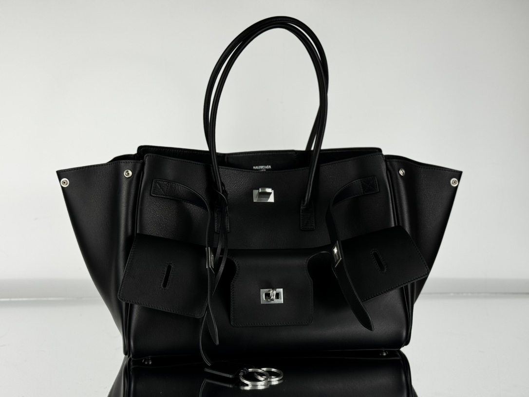 37CM-middle 巴黎世家 单肩斜跨 Balenciag Bel Air  (Crossbody/Shoulder) Cowhide Tote – Black 8054812ABAV1000