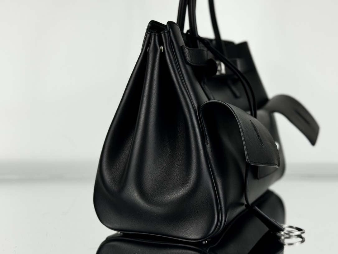 37CM-middle 巴黎世家 单肩斜跨 Balenciag Bel Air  (Crossbody/Shoulder) Cowhide Tote – Black 8054812ABAV1000