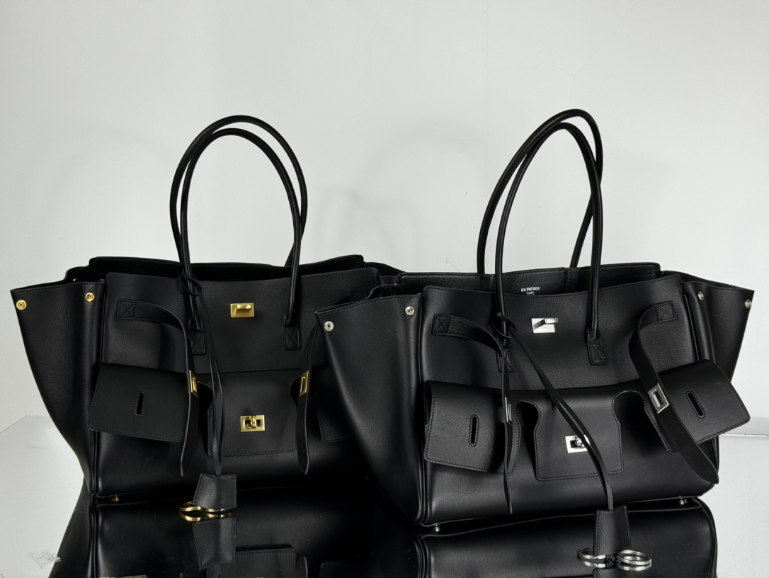 37CM-middle 巴黎世家 单肩斜跨 Balenciag Bel Air  (Crossbody/Shoulder) Cowhide Tote – Black 8054812ABAV1000