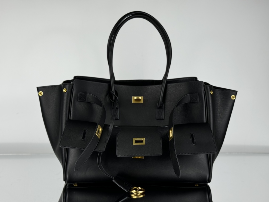 37CM-middle 巴黎世家 单肩斜跨 Balenciag Bel Air  (Crossbody/Shoulder) Cowhide Tote – Black 8054812ABAV1000