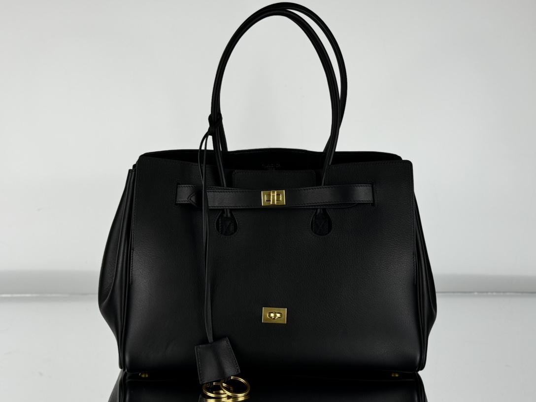 37CM-middle 巴黎世家 单肩斜跨 Balenciag Bel Air  (Crossbody/Shoulder) Cowhide Tote – Black 8054812ABAV1000