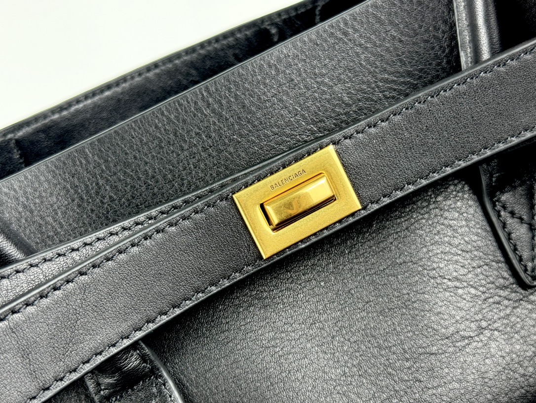 37CM-middle 巴黎世家 单肩斜跨 Balenciag Bel Air  (Crossbody/Shoulder) Cowhide Tote – Black 8054812ABAV1000