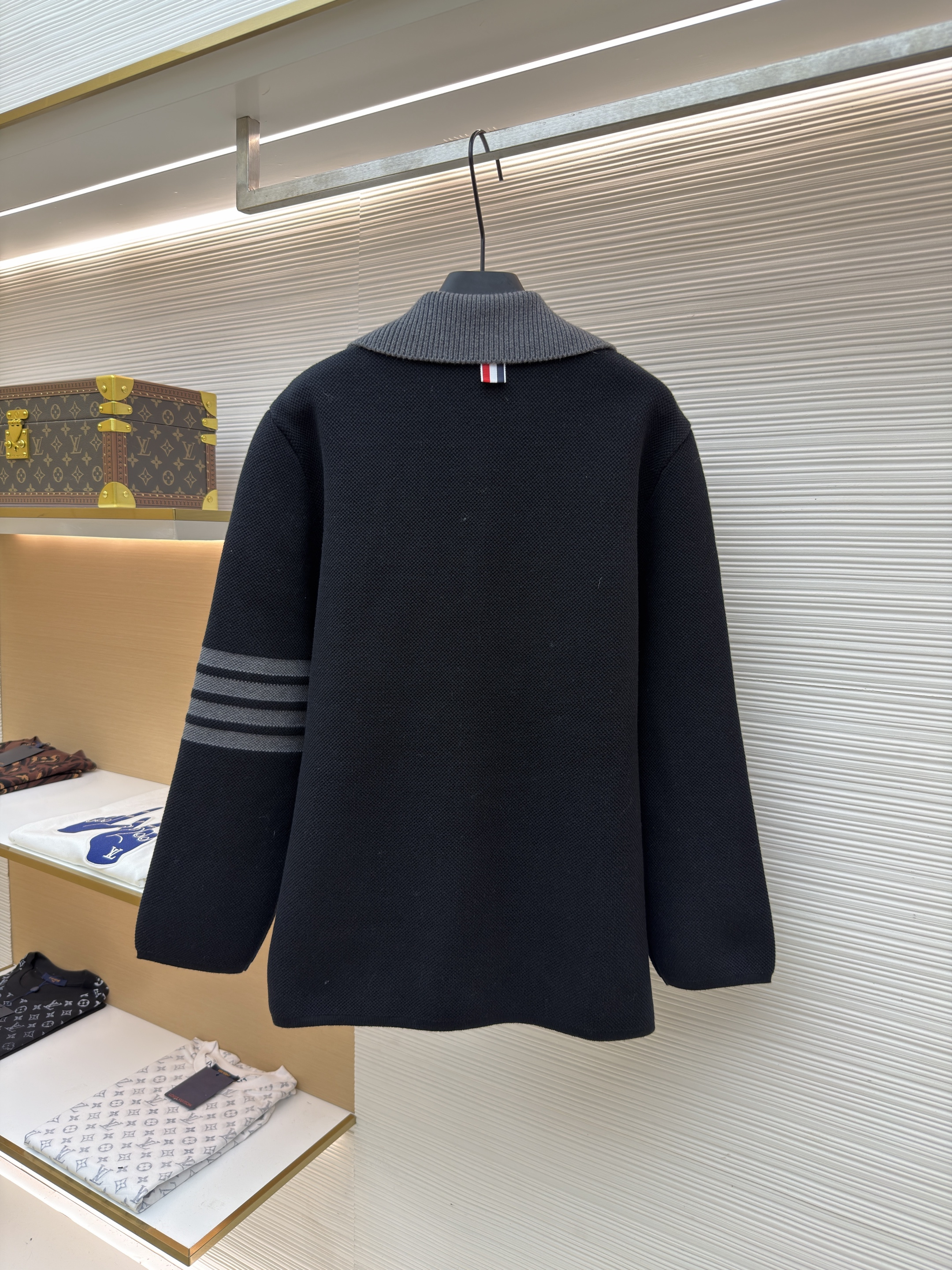 THOM BROWNE 针织Polo领工装夹克 外套 长袖 黑灰色 C0