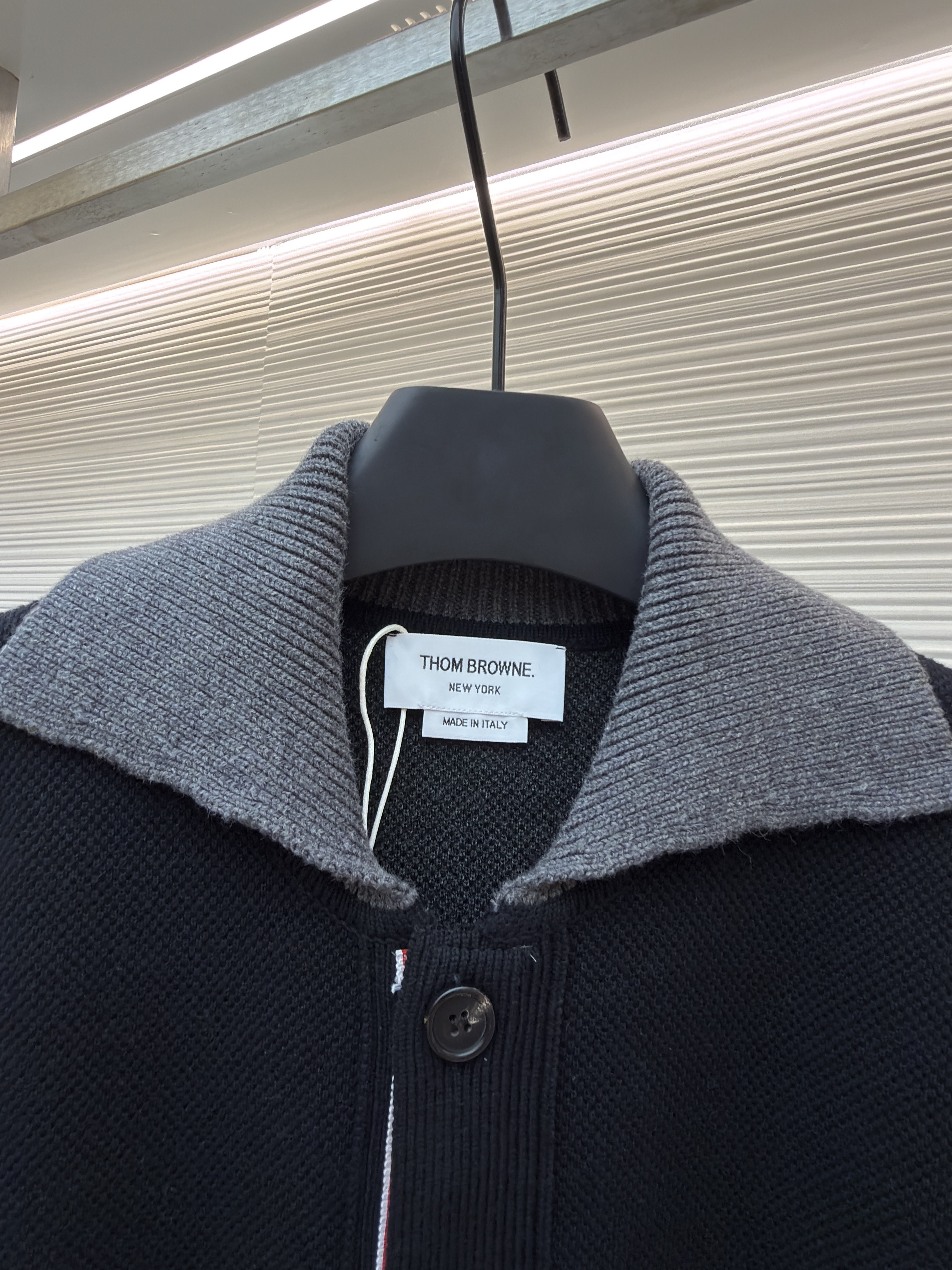 THOM BROWNE 针织Polo领工装夹克 外套 长袖 黑灰色 C0