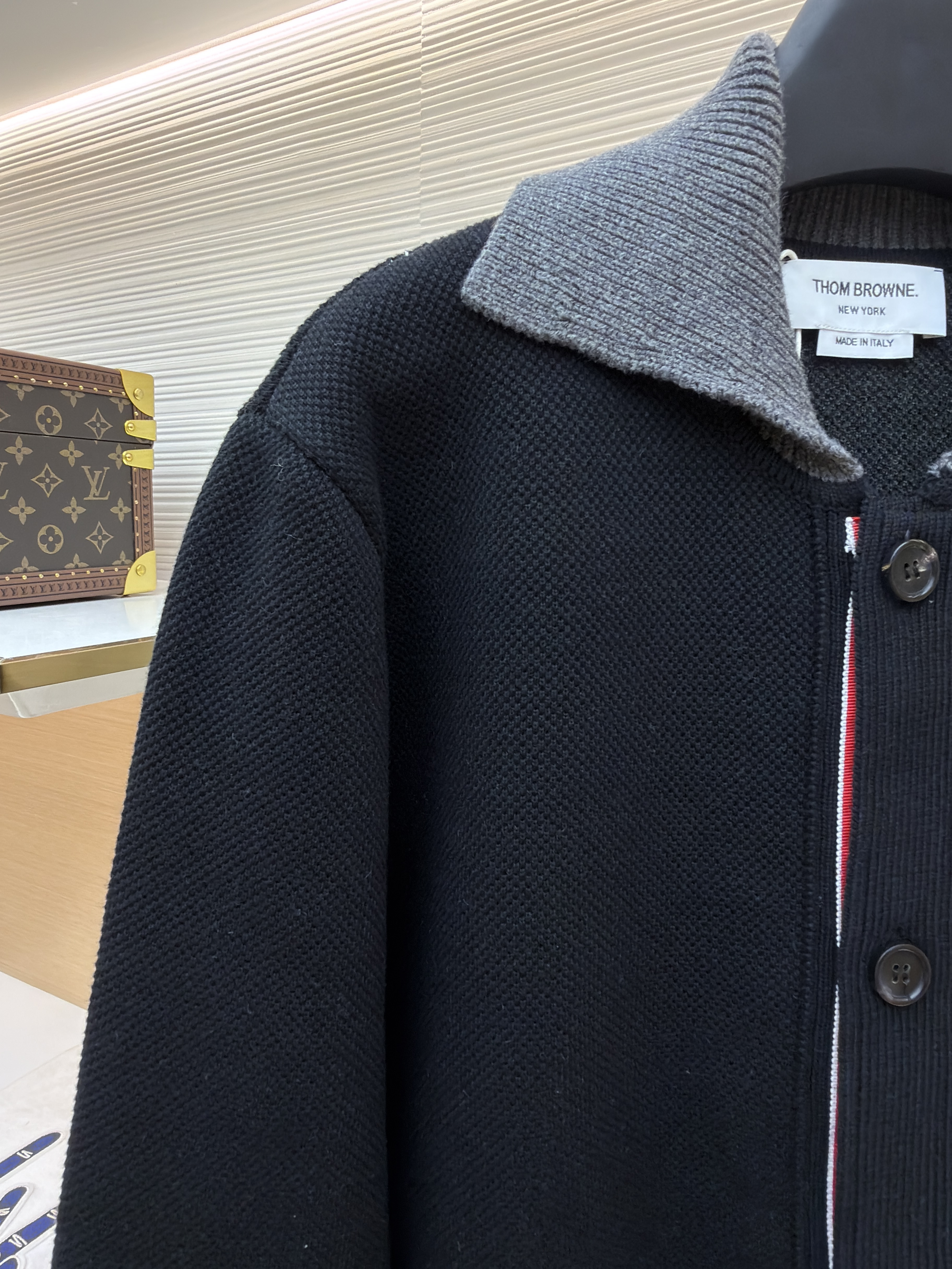 THOM BROWNE 针织Polo领工装夹克 外套 长袖 黑灰色 C0