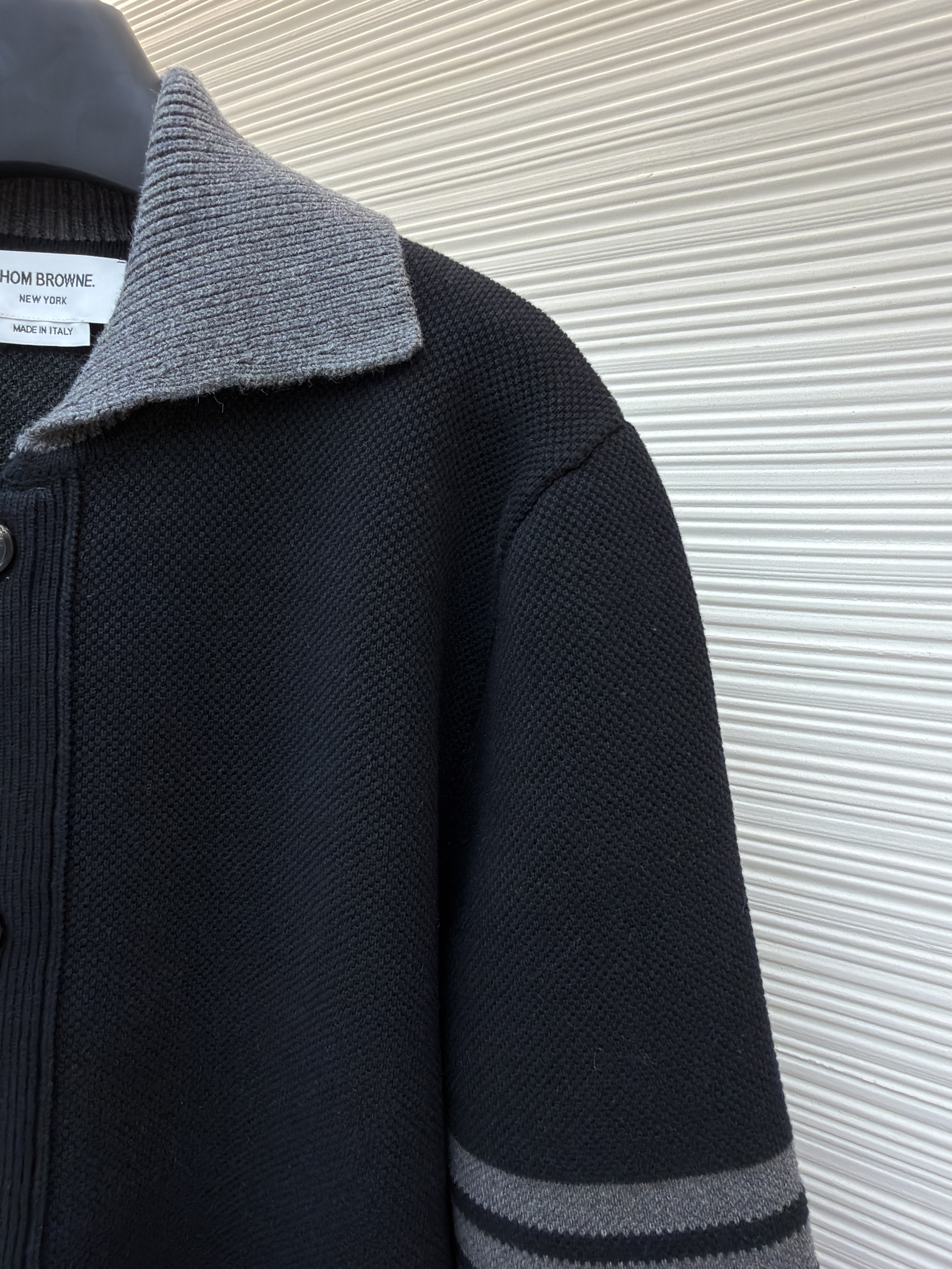 THOM BROWNE 针织Polo领工装夹克 外套 长袖 黑灰色 C0