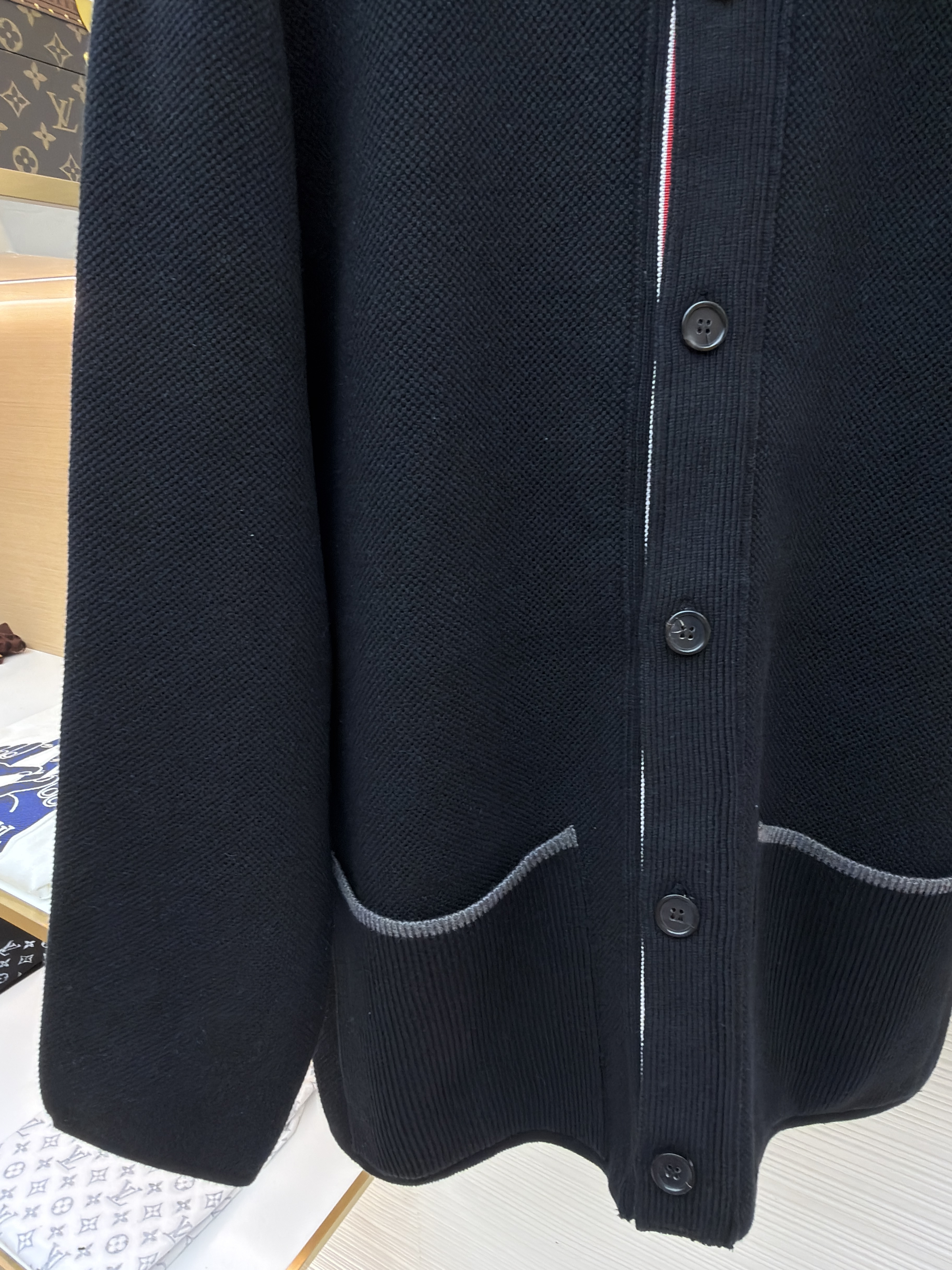 THOM BROWNE 针织Polo领工装夹克 外套 长袖 黑灰色 C0