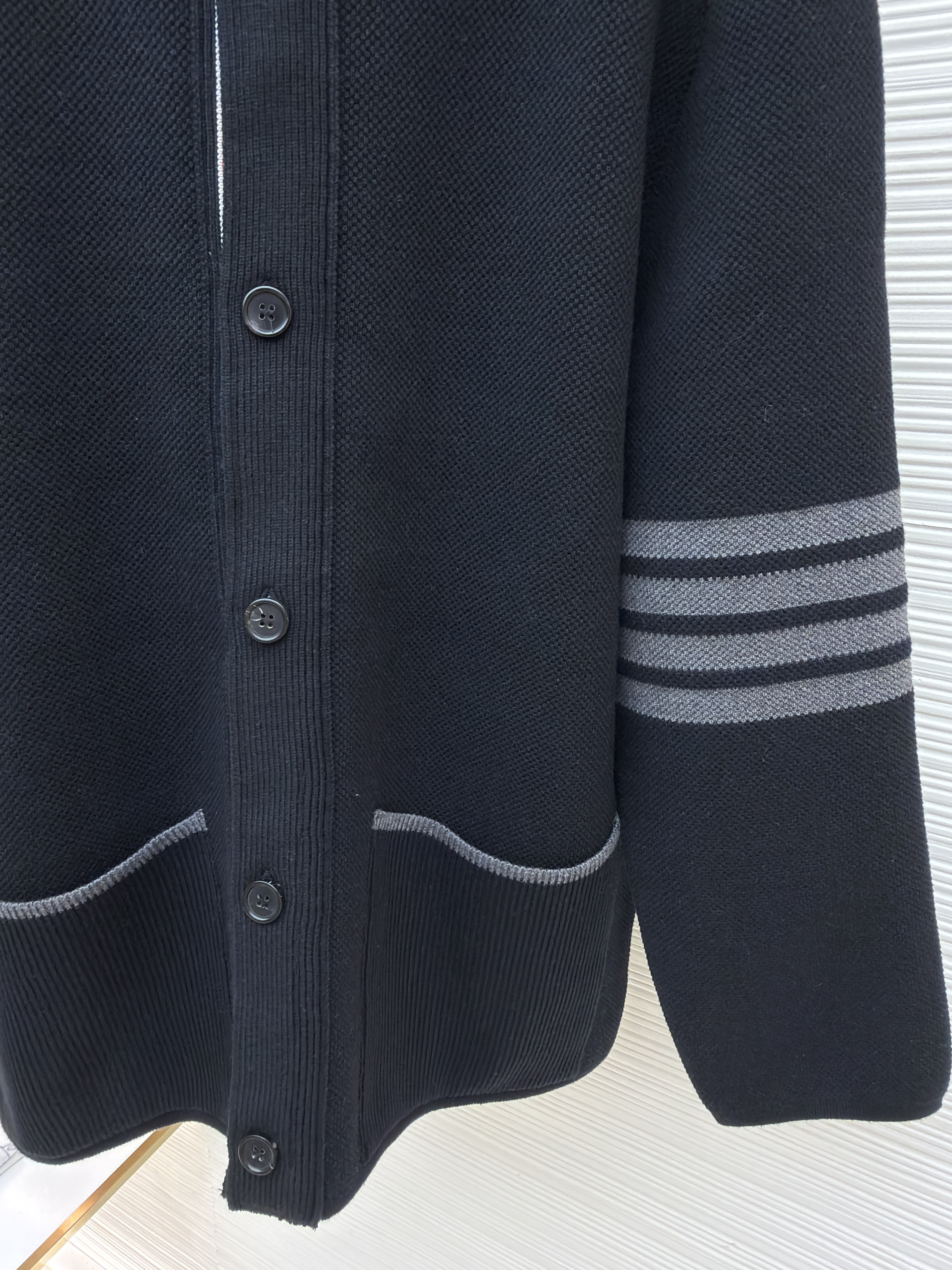 THOM BROWNE 针织Polo领工装夹克 外套 长袖 黑灰色 C0
