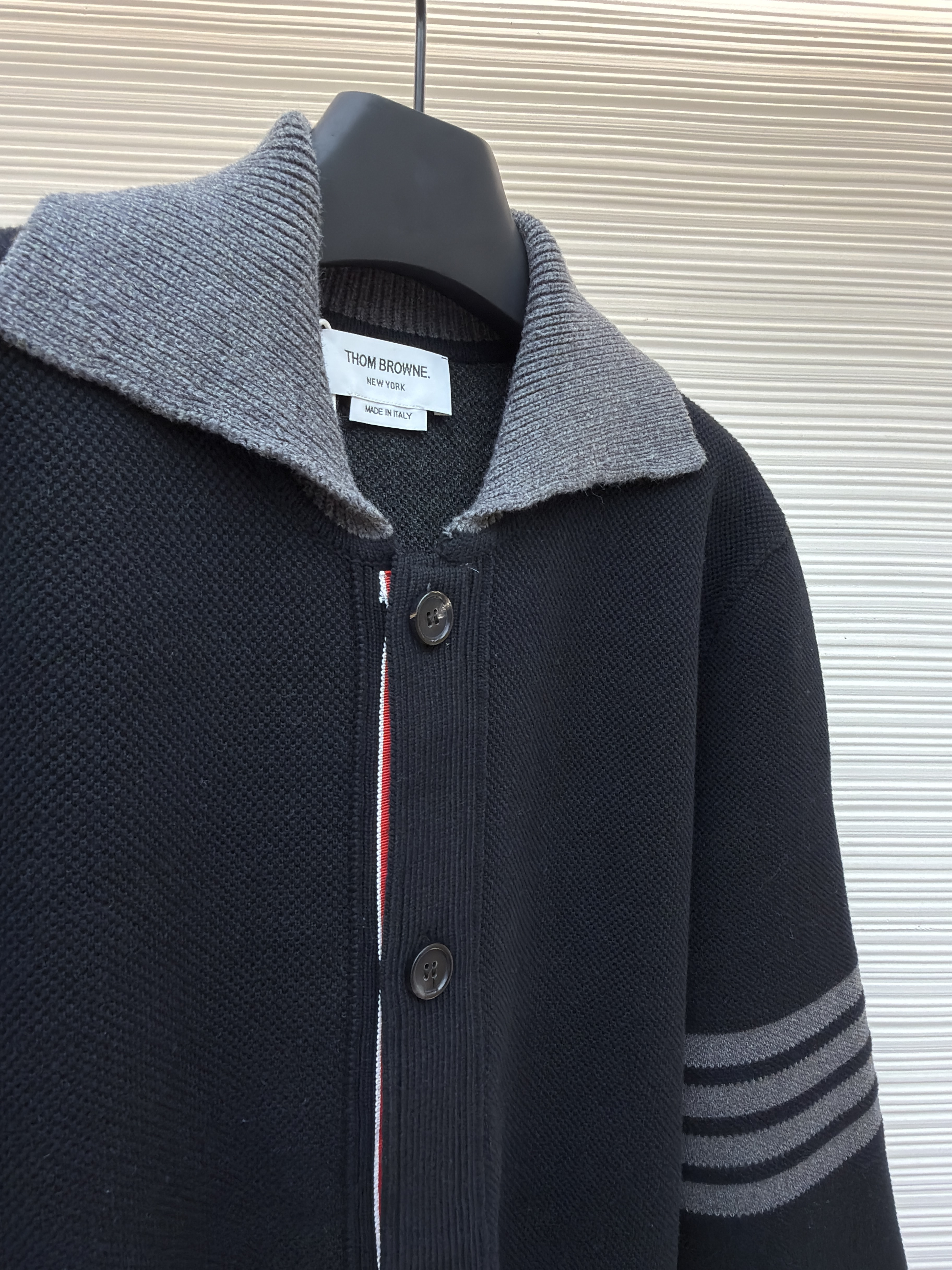 THOM BROWNE 针织Polo领工装夹克 外套 长袖 黑灰色 C0