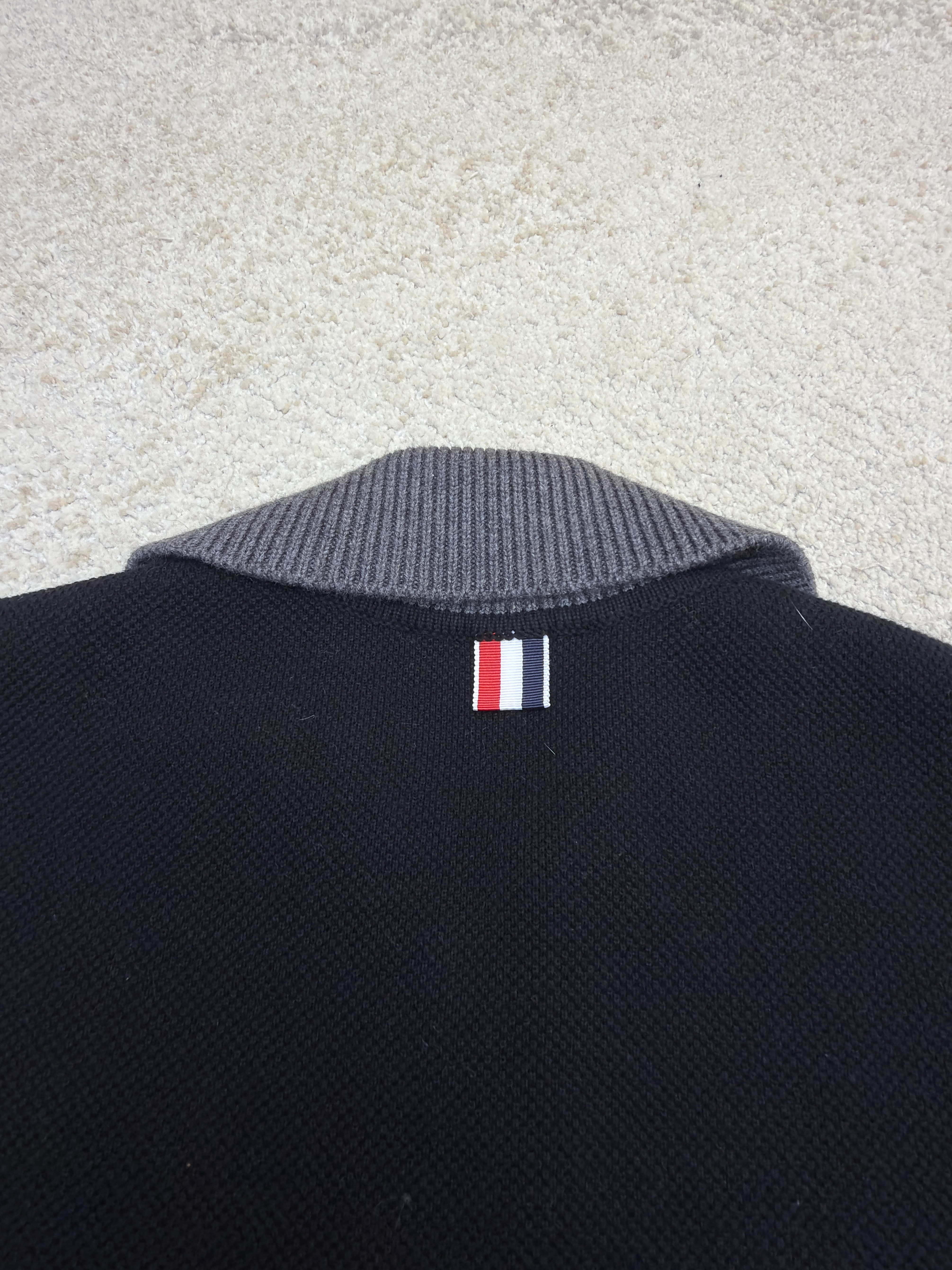 THOM BROWNE 针织Polo领工装夹克 外套 长袖 黑灰色 C0