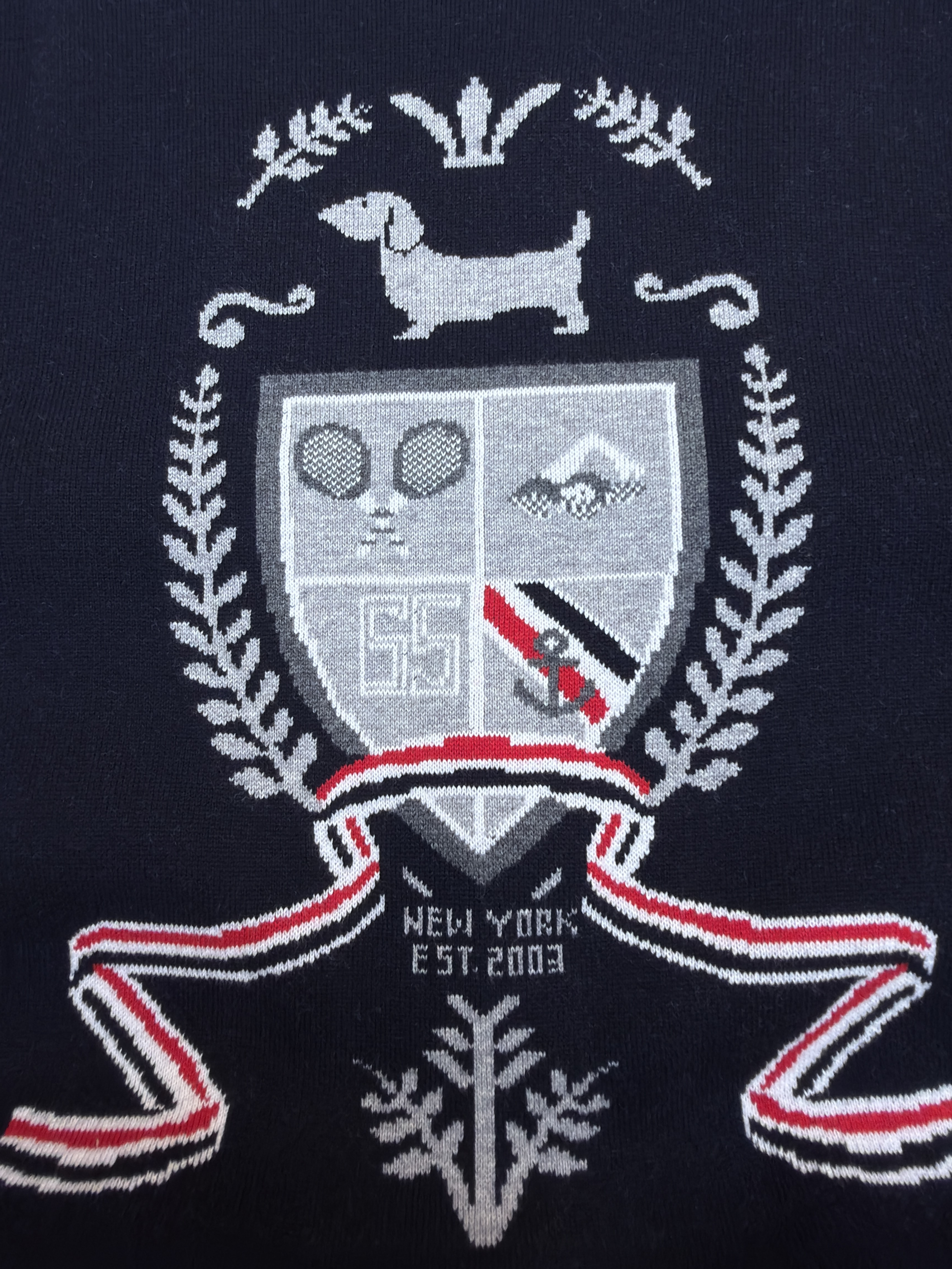 THOM BROWNE 学院徽章V领针织开衫 毛衣 针织衫 外套 长袖 藏蓝色 灰色 B5