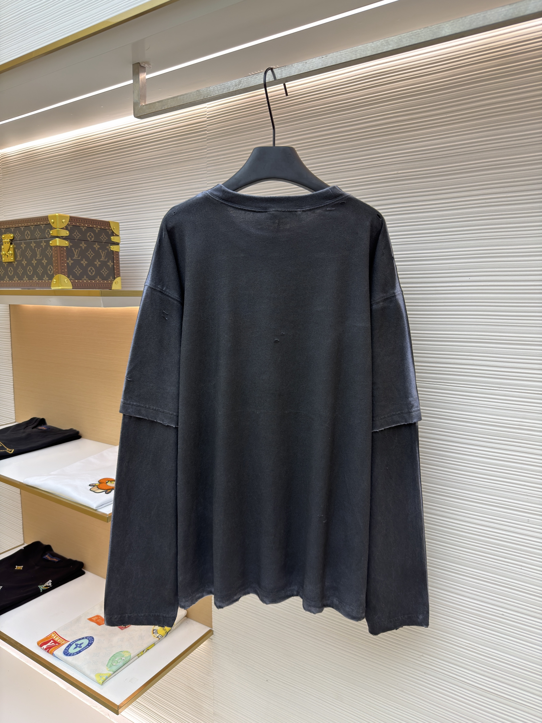 Acne Studios 假两件做旧圆环数码直喷圆领T恤 打底衫 长袖 灰色 A5 