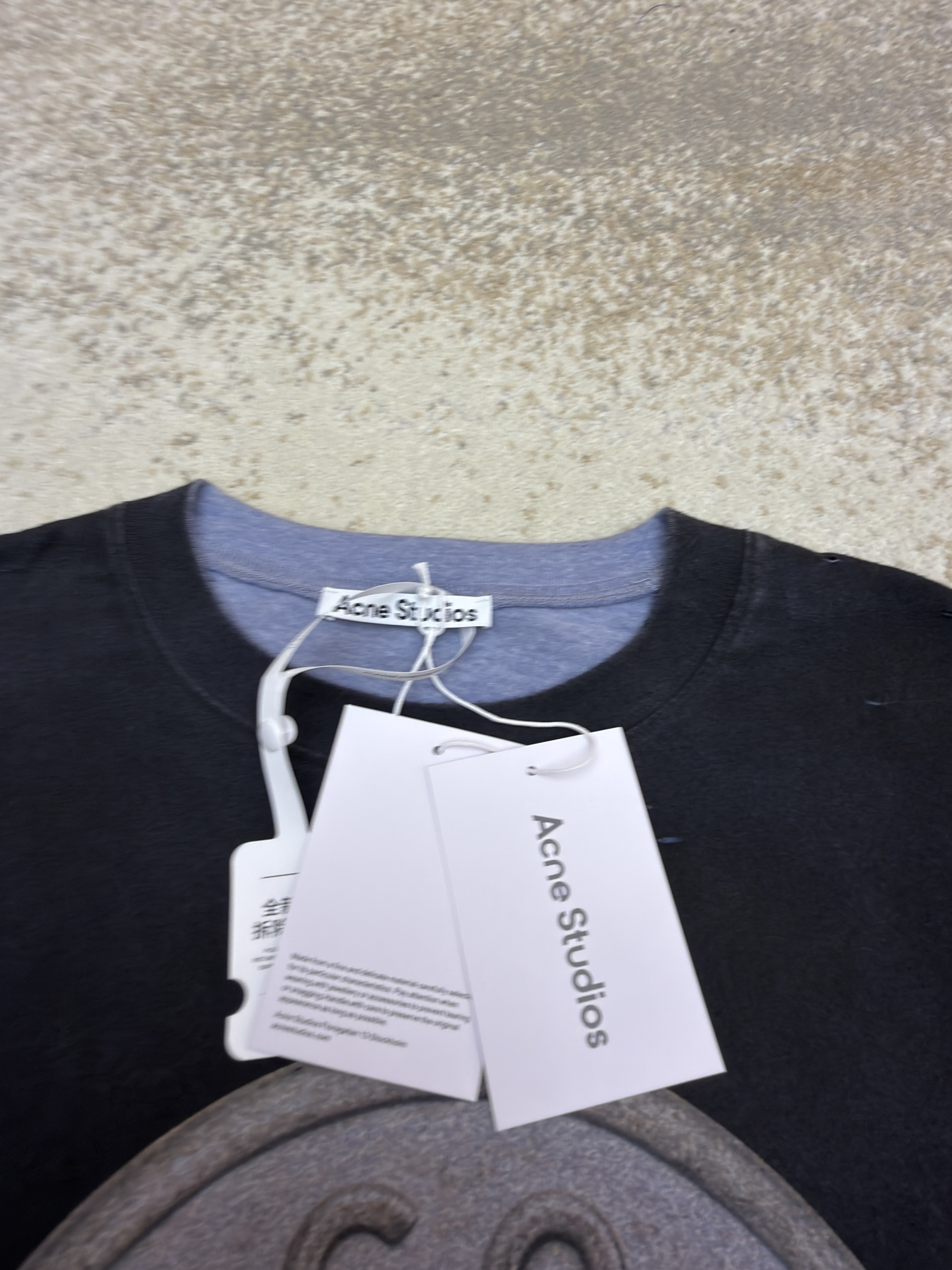 Acne Studios 假两件做旧圆环数码直喷圆领T恤 打底衫 长袖 灰色 A5 