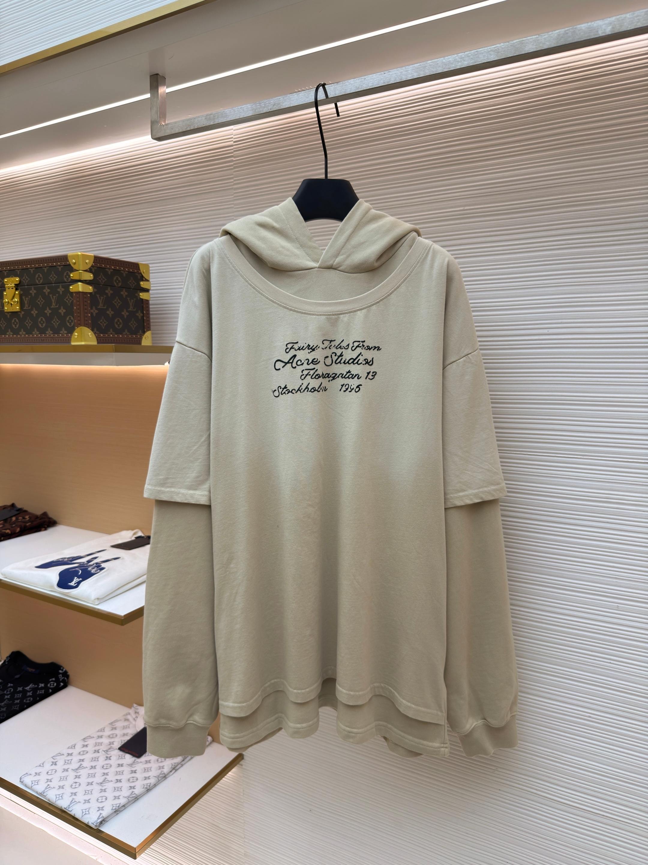 Acne Studios 假两件徽标叠层渐变连帽卫衣 连帽衫 外套 长袖 卡其色 黑色 B2