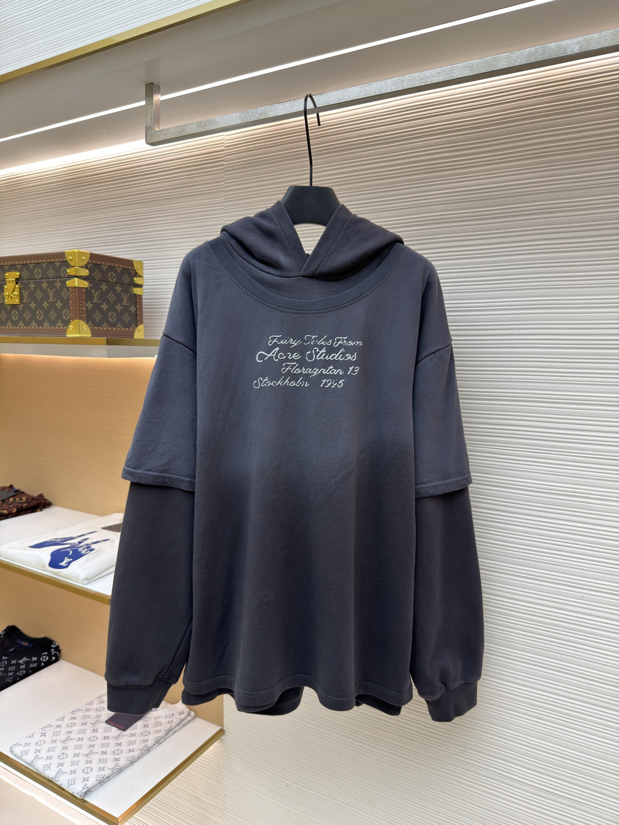 Acne Studios 假两件徽标叠层渐变连帽卫衣 连帽衫 外套 长袖 卡其色 黑色 B2