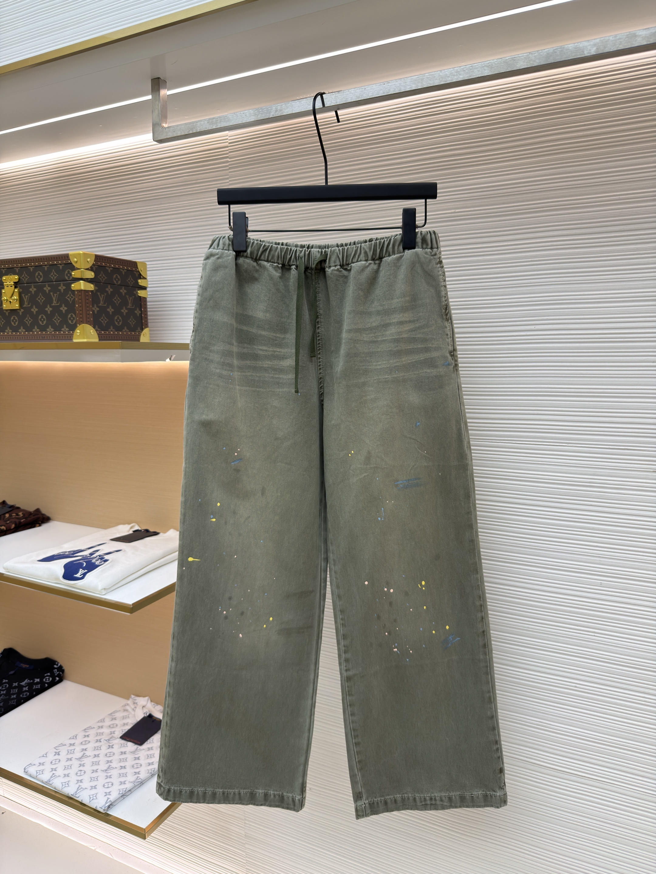 Acne Studios 刺绣徽标涂鸦松紧腰长裤 裤子 休闲裤 绿色 黑色 B0